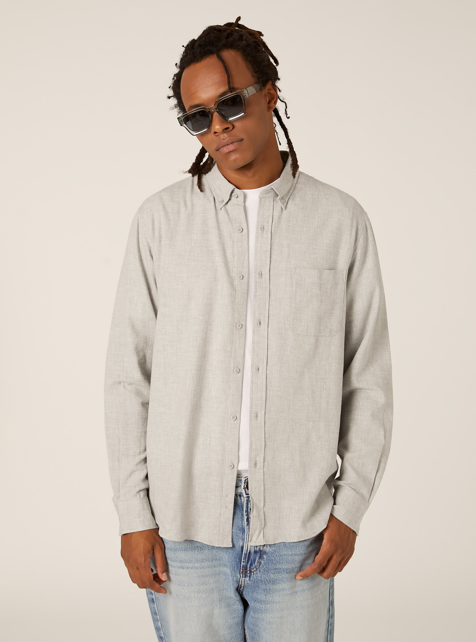 Regular fit flannel shirt, MGY2 GREY MEL MEDIUM