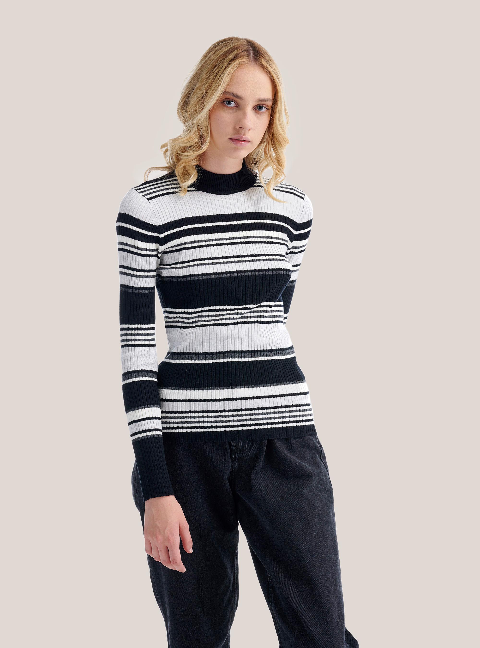 striped mock neck