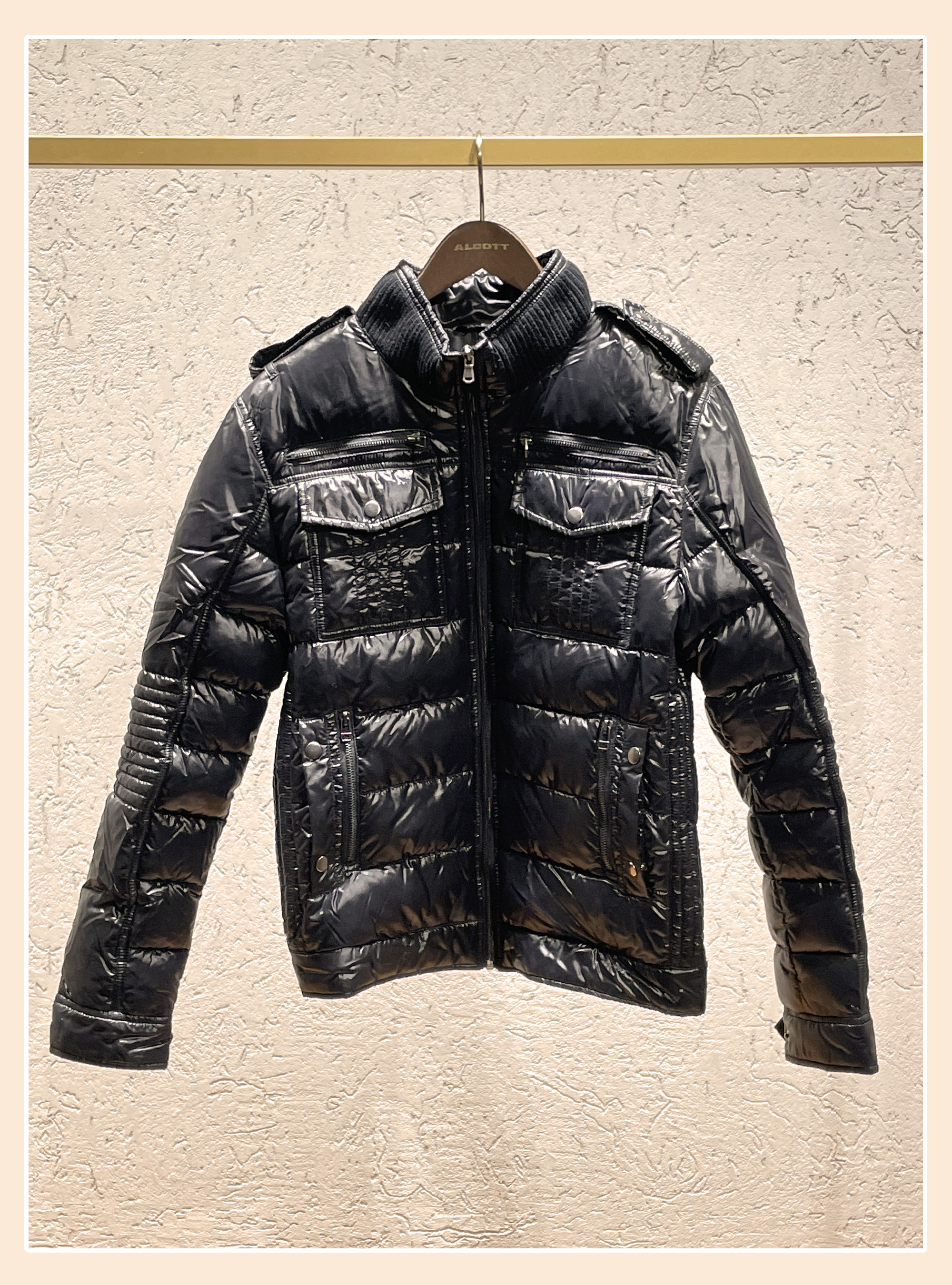 Giubbotto imbottito con collo in maglia, BLACK