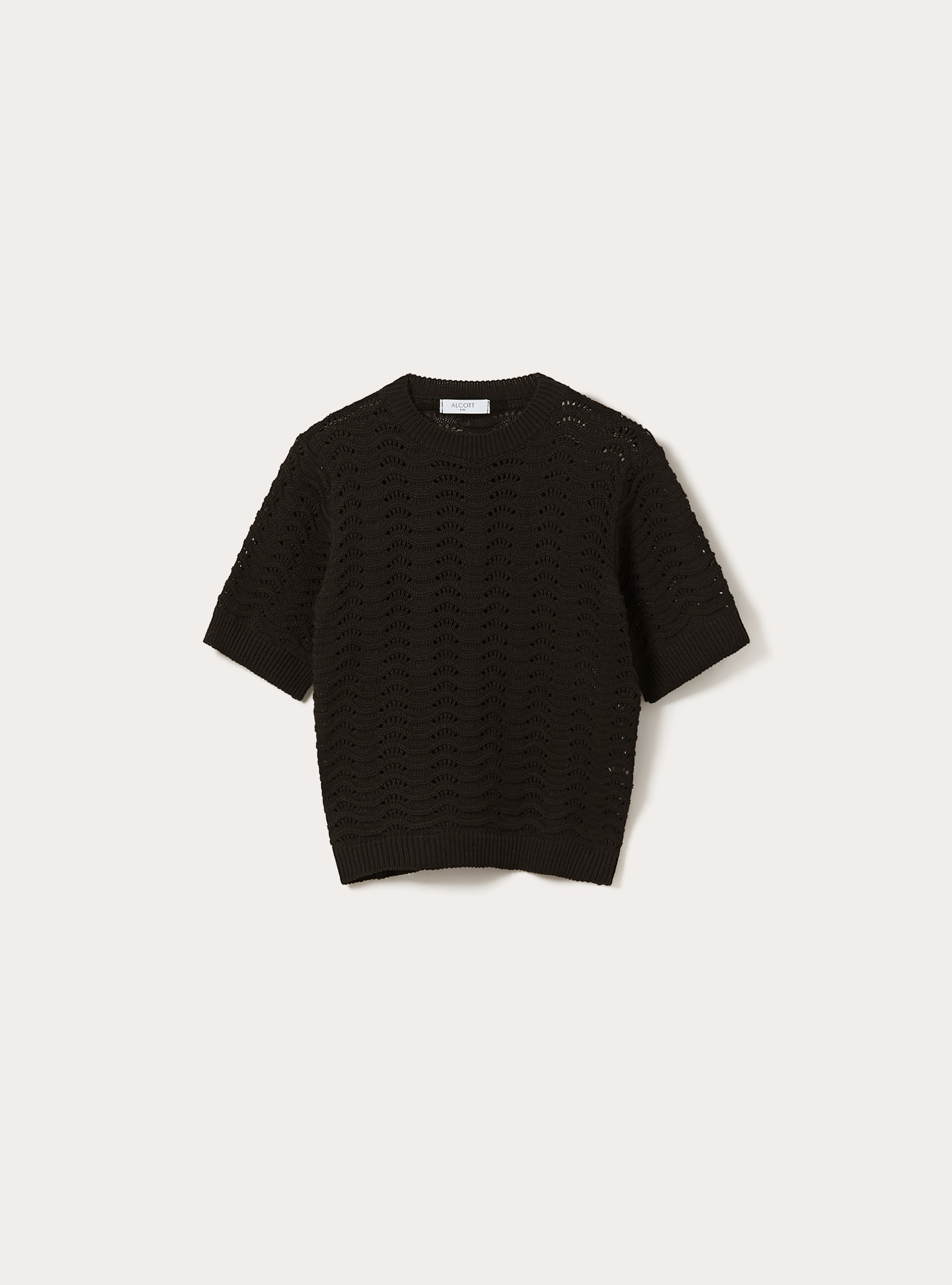 Kurzarm-Pullover mit durchbrochenen Ärmeln und Cropped-Jersey, BK1 BLACK