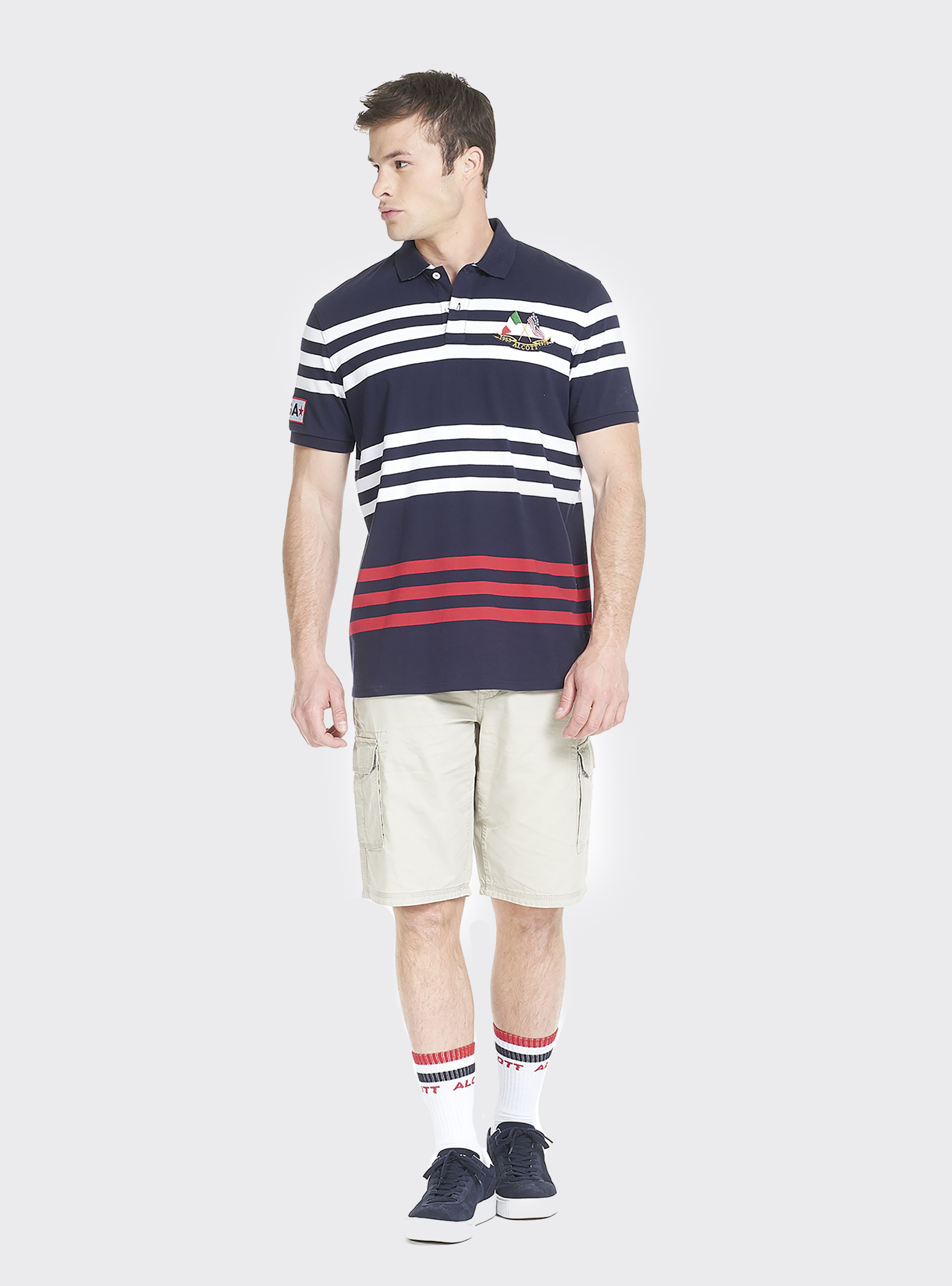 Gestreiftes Poloshirt mit Stickerei auf der Brust, C2236 BLUE