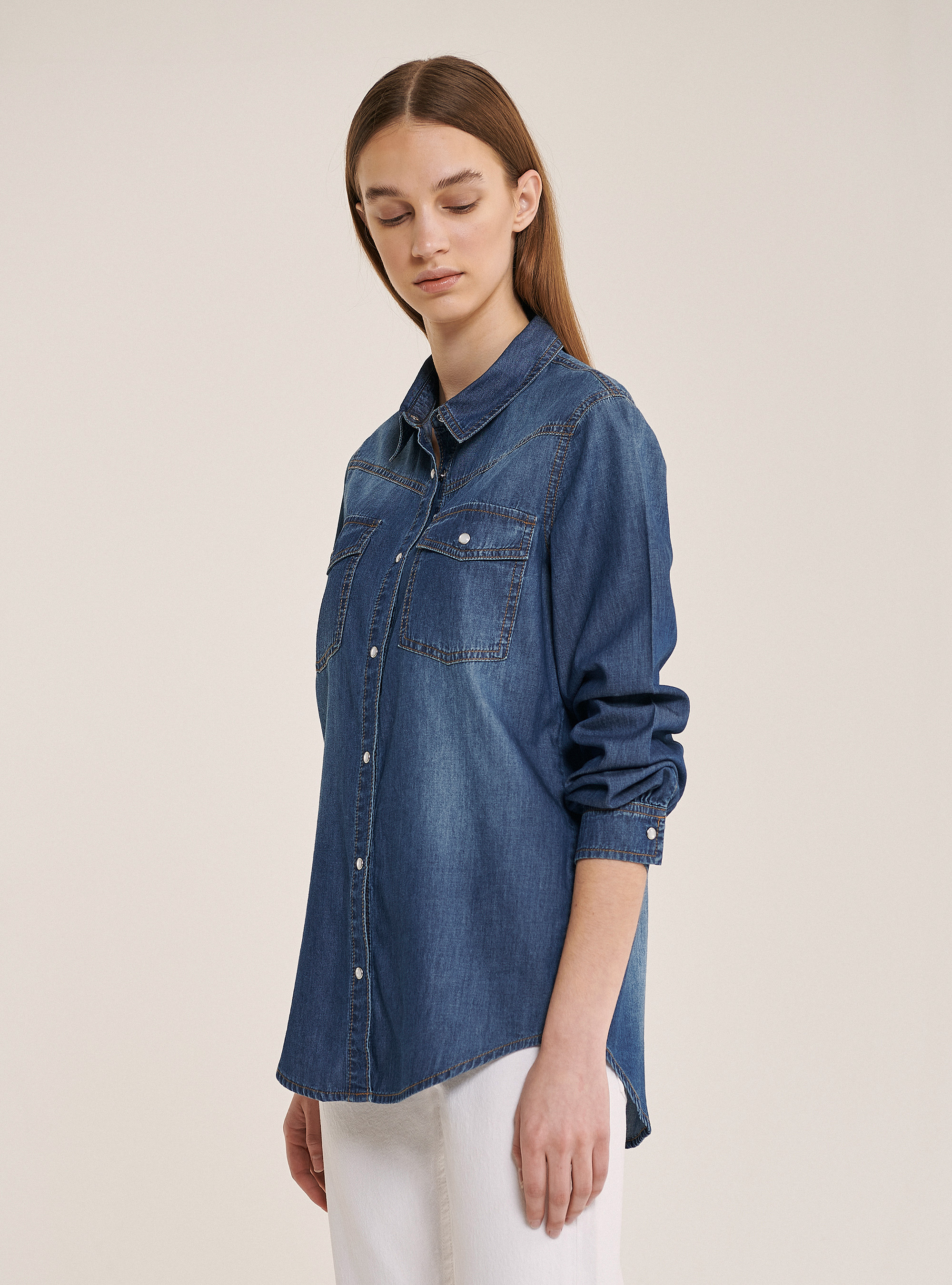 Chemise denim en coton, C214 BLUE NAVY