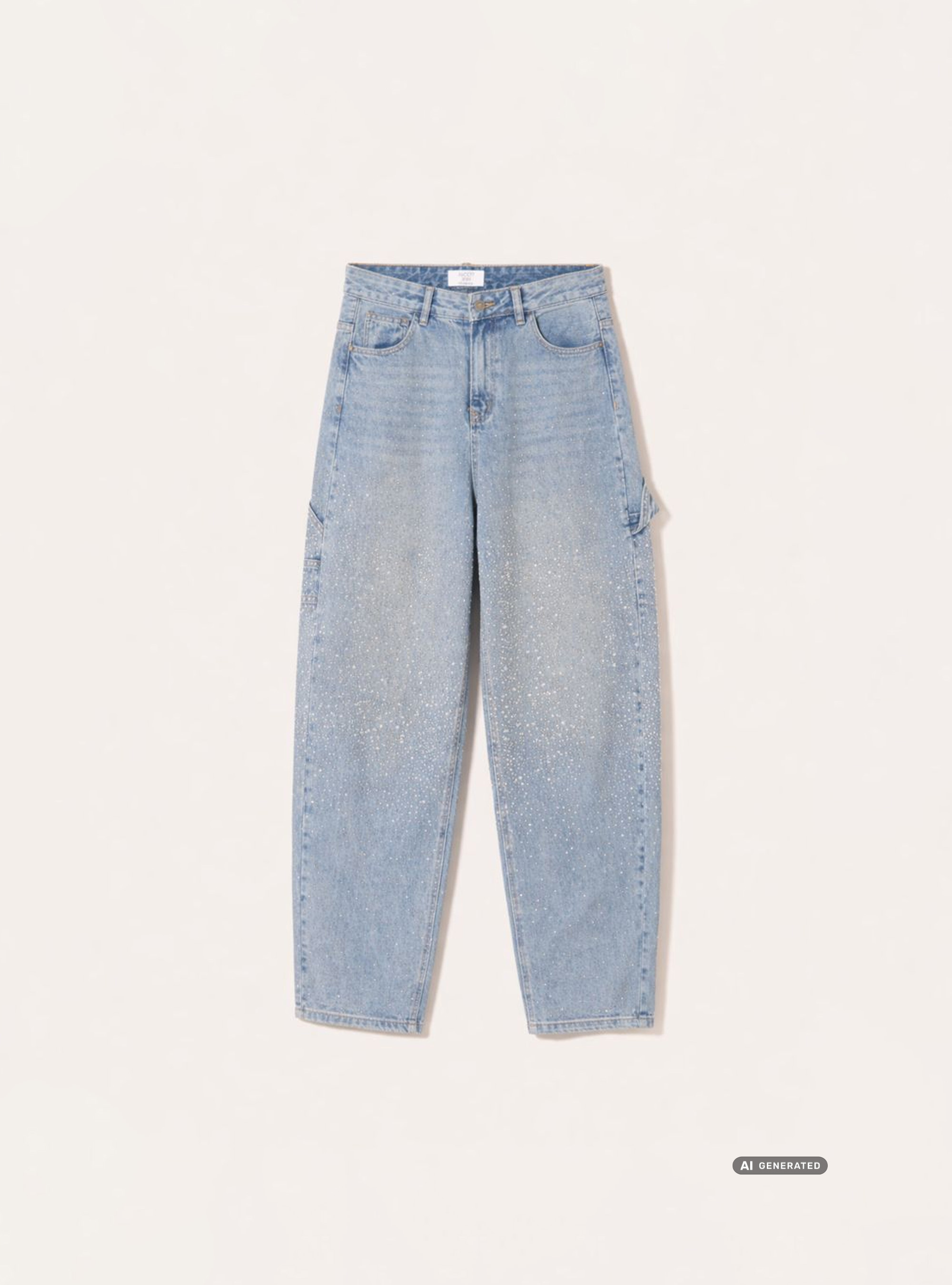 Jeans baggy carpenter avec strass, D006 AZURE