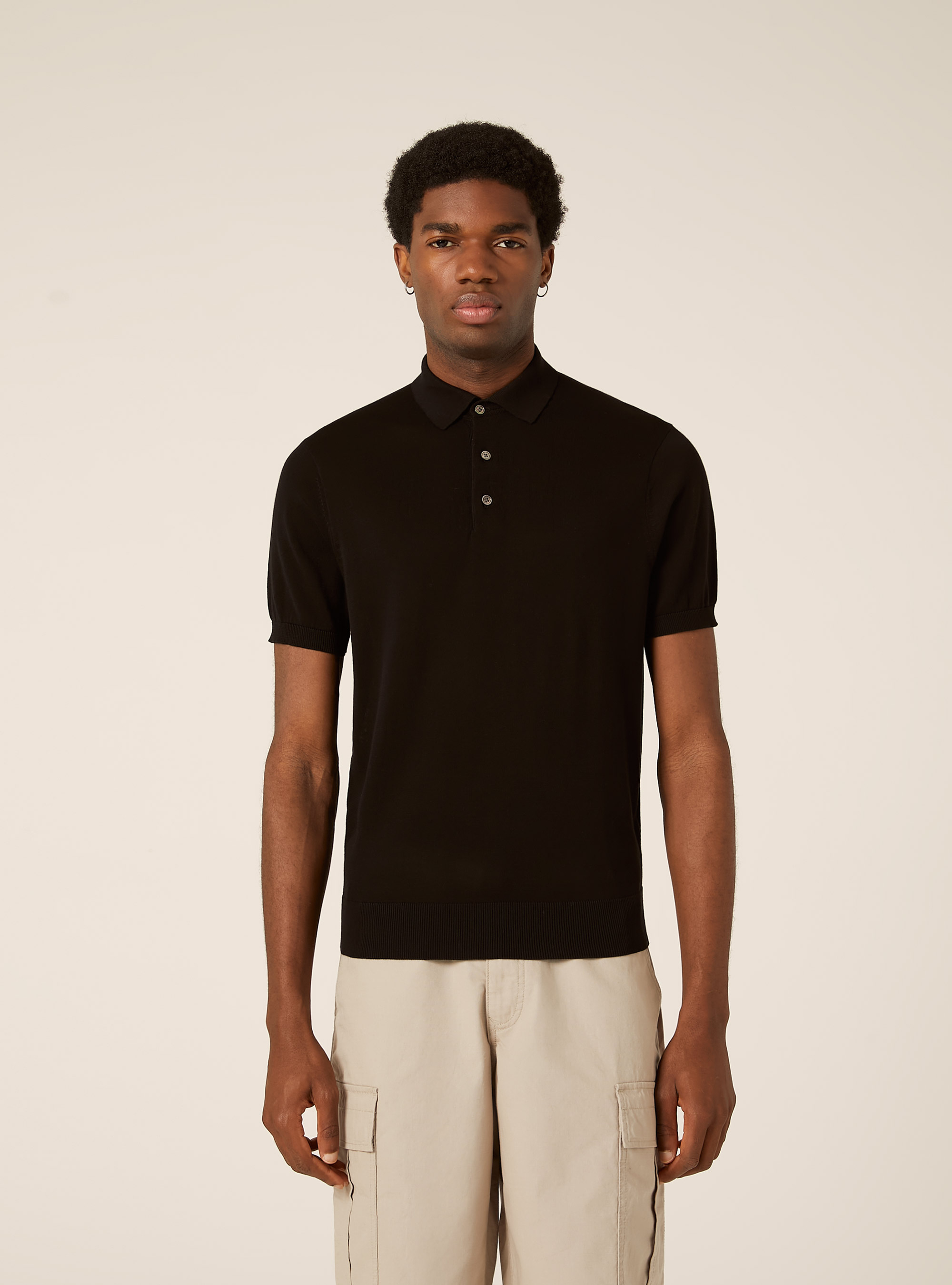 Extrafine cotton knit polo shirt, BK1 BLACK