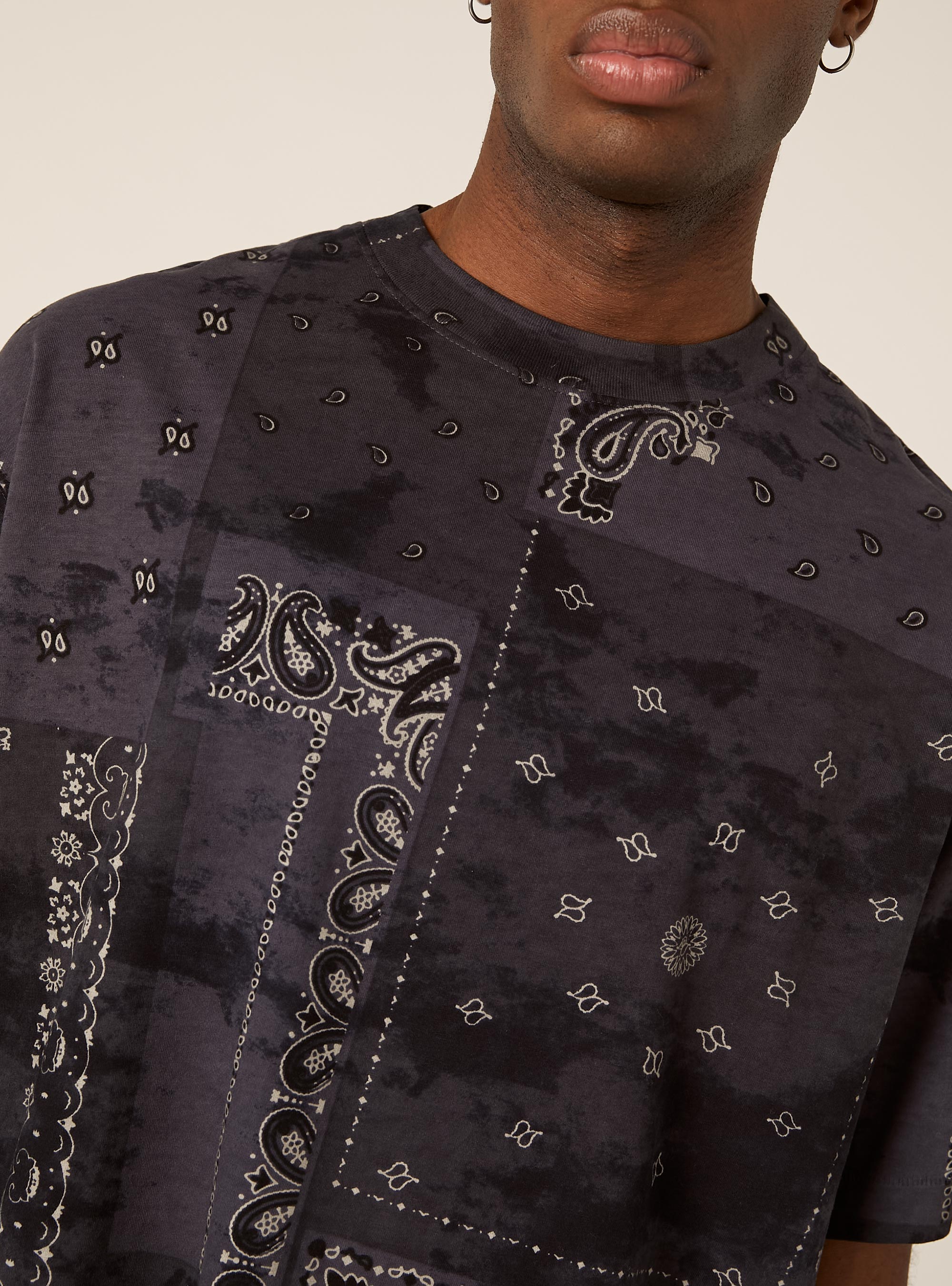 Patchwork Bandana Print Oversized T-Shirt, NA1 NAVY DARK