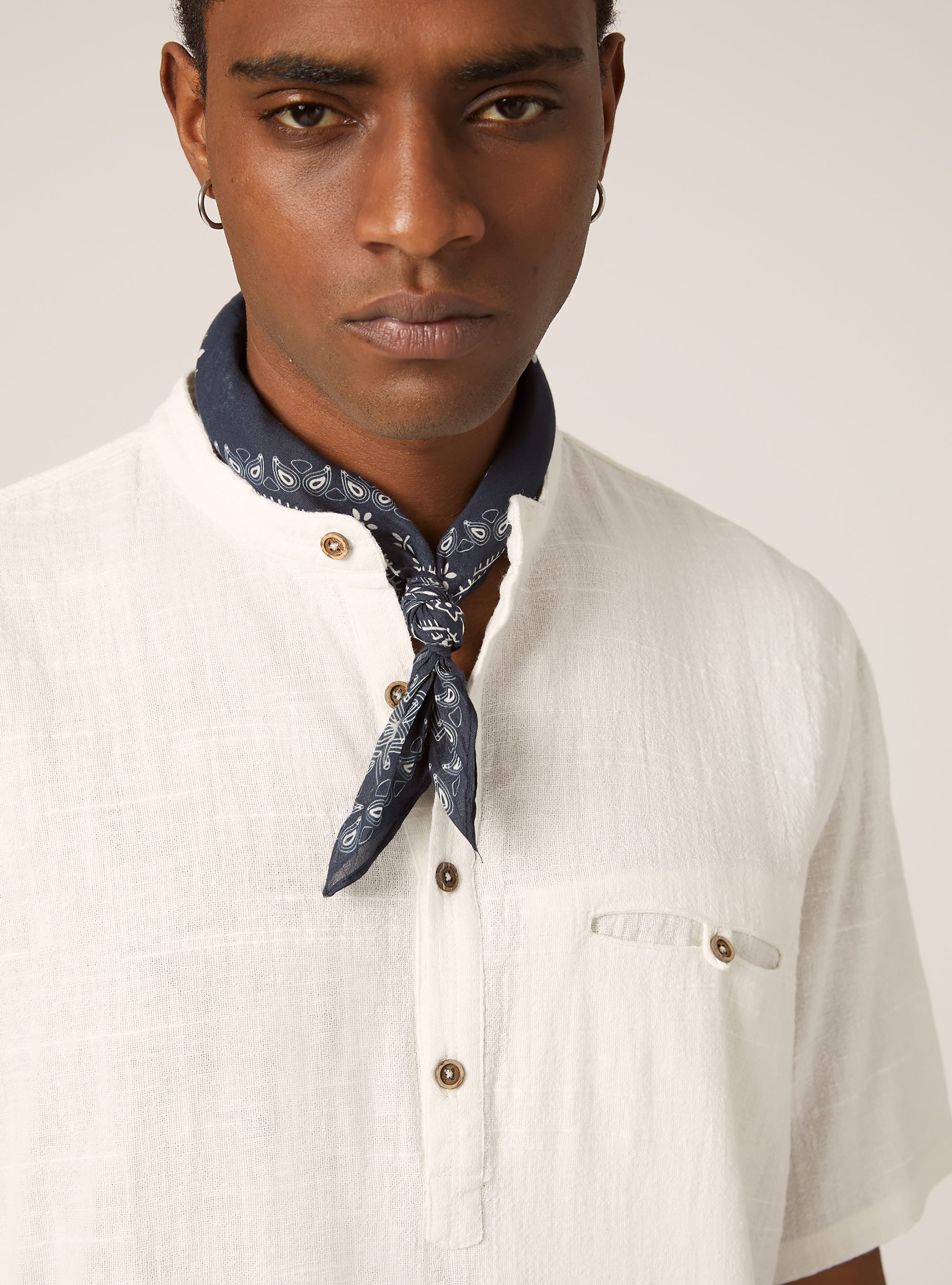 Linen blend shirt with Korean collar, WH2 WHITE
