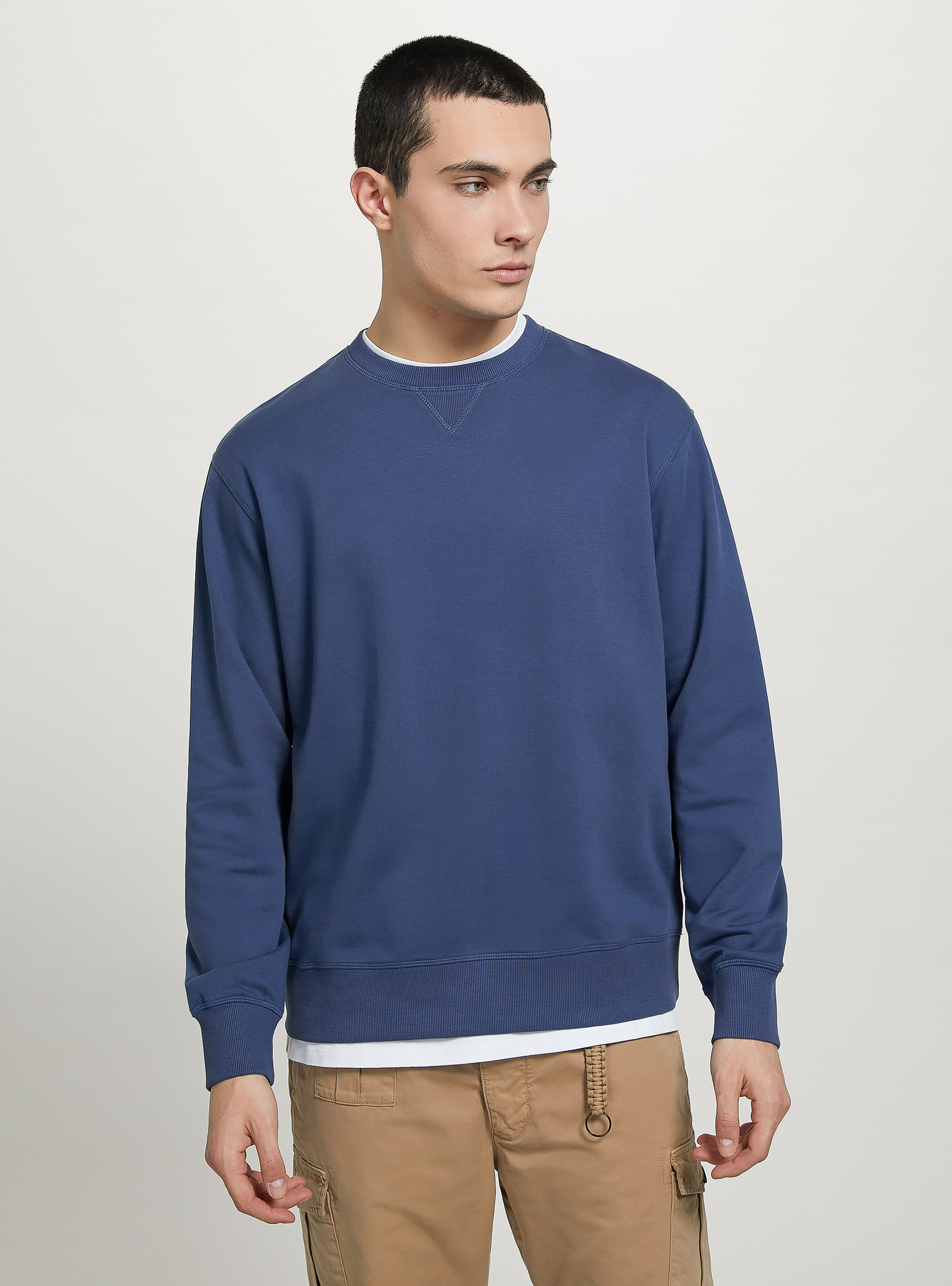 Plain-coloured crew-neck sweatshirt, BL2 BLUE MEDIUM