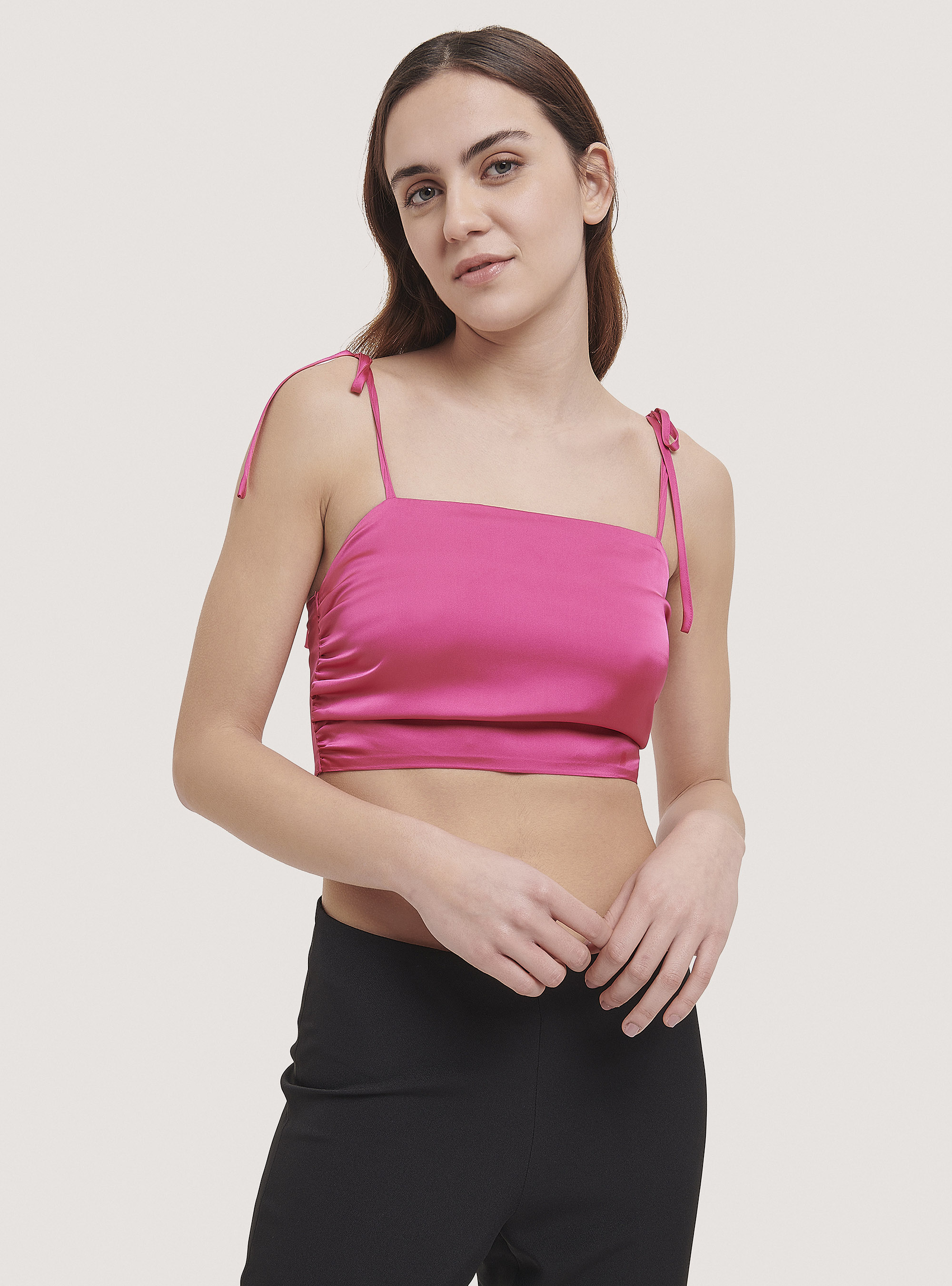 Top de satén recortado, FX2 FUXIA MEDIUM