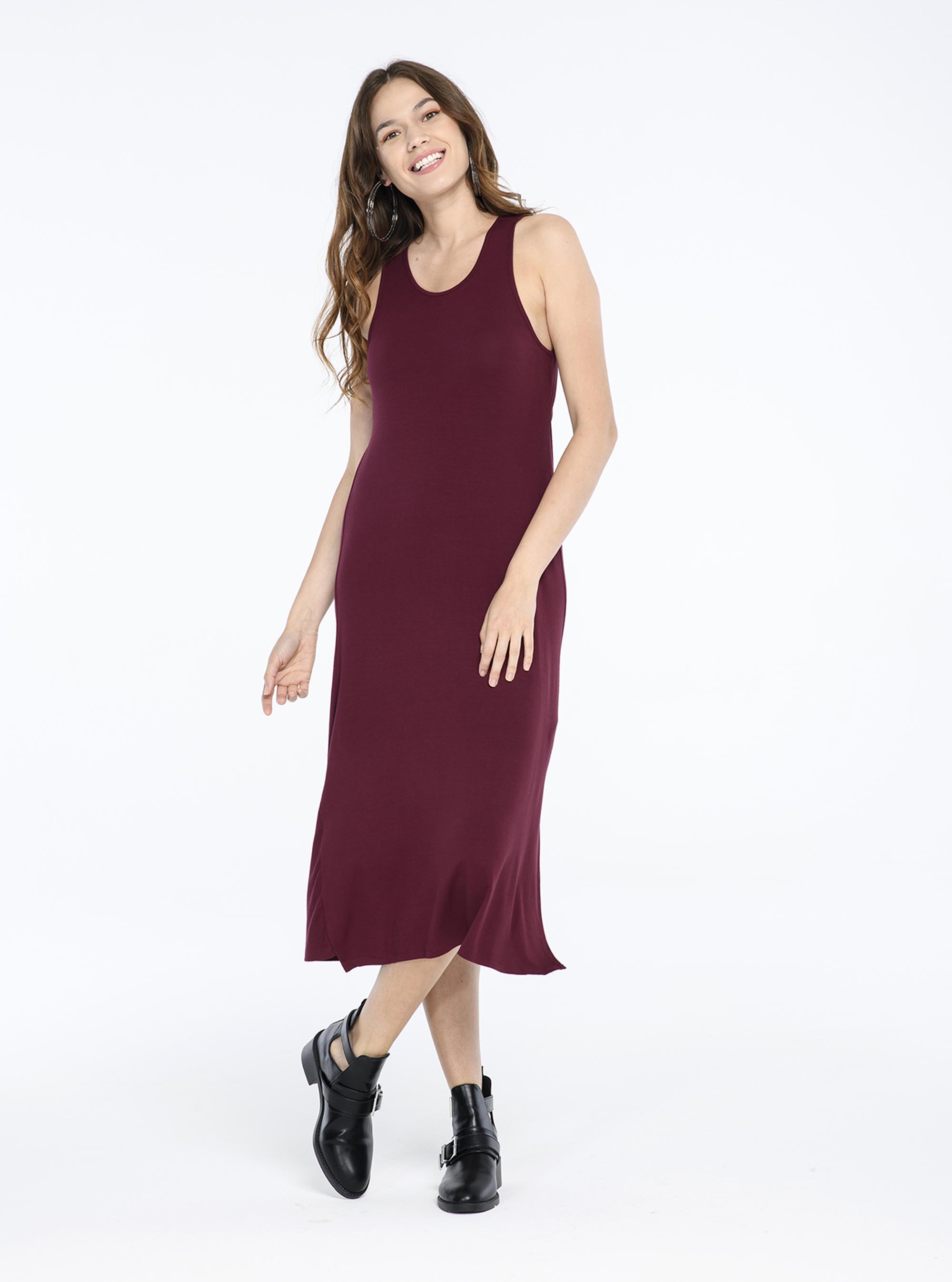 Vestito con spacchi, C3330 BORDEAUX