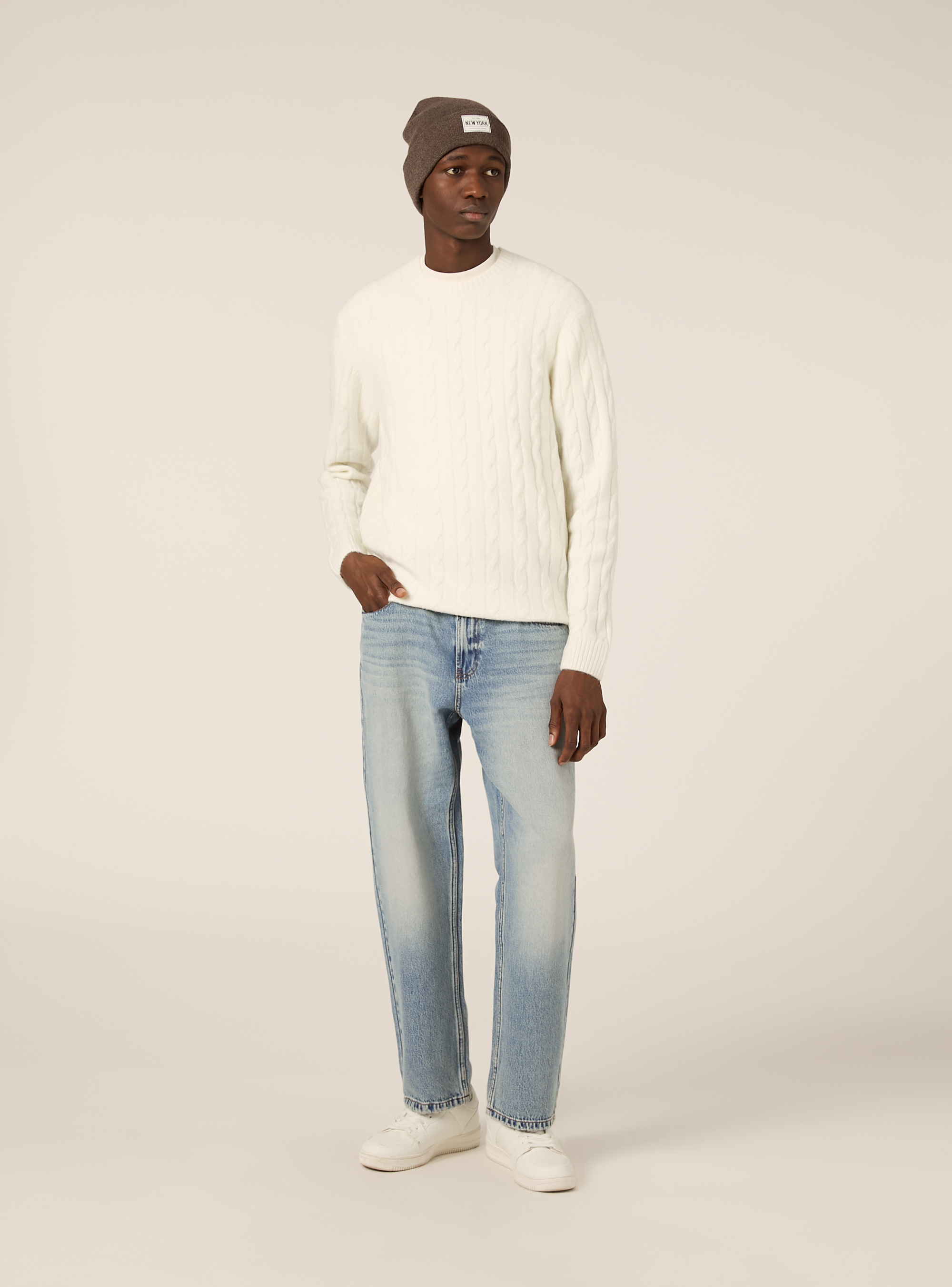 Maglione girocollo cable, WH2 WHITE