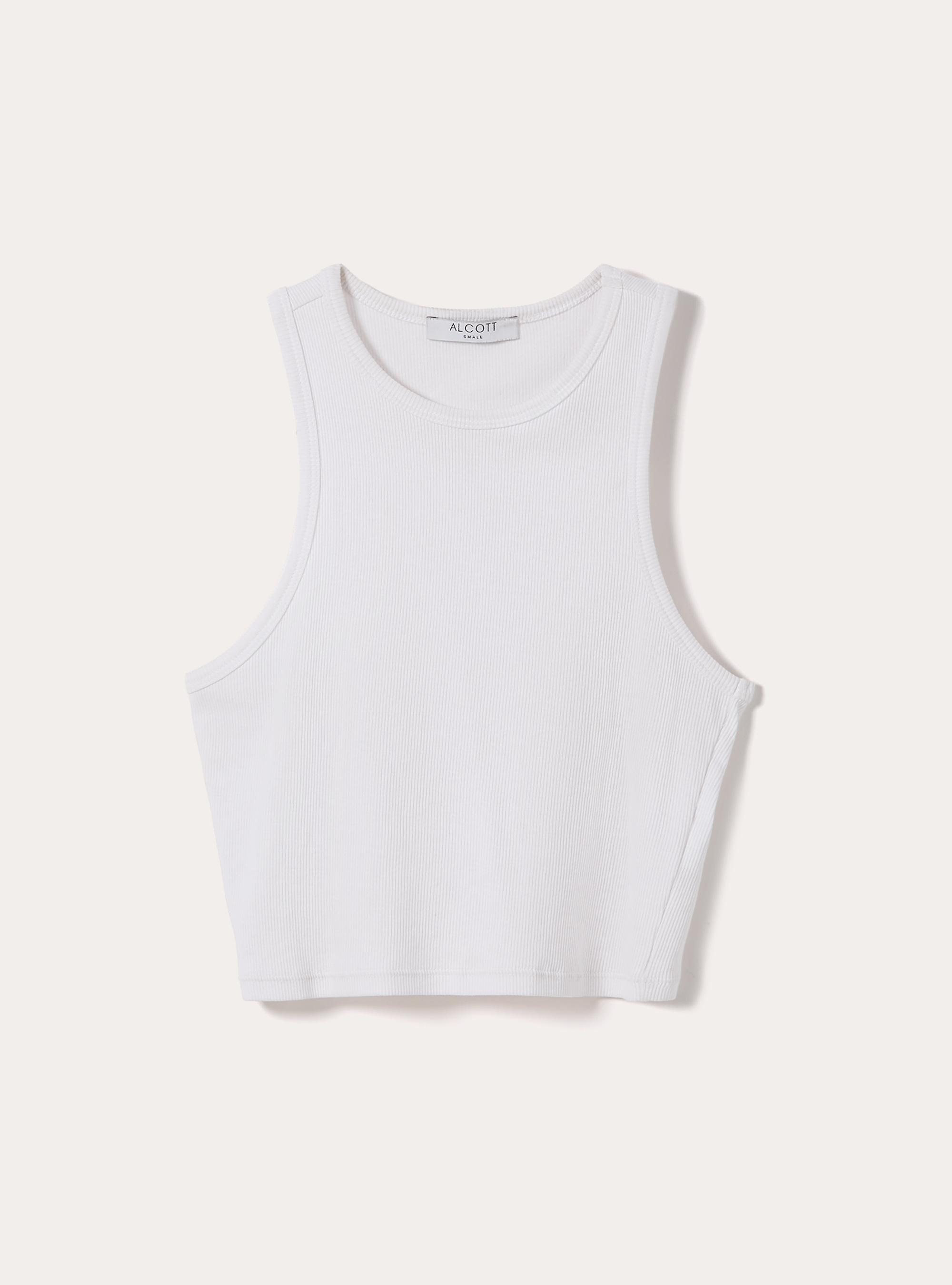 Cropped tank top in rib, WH3 WHITE