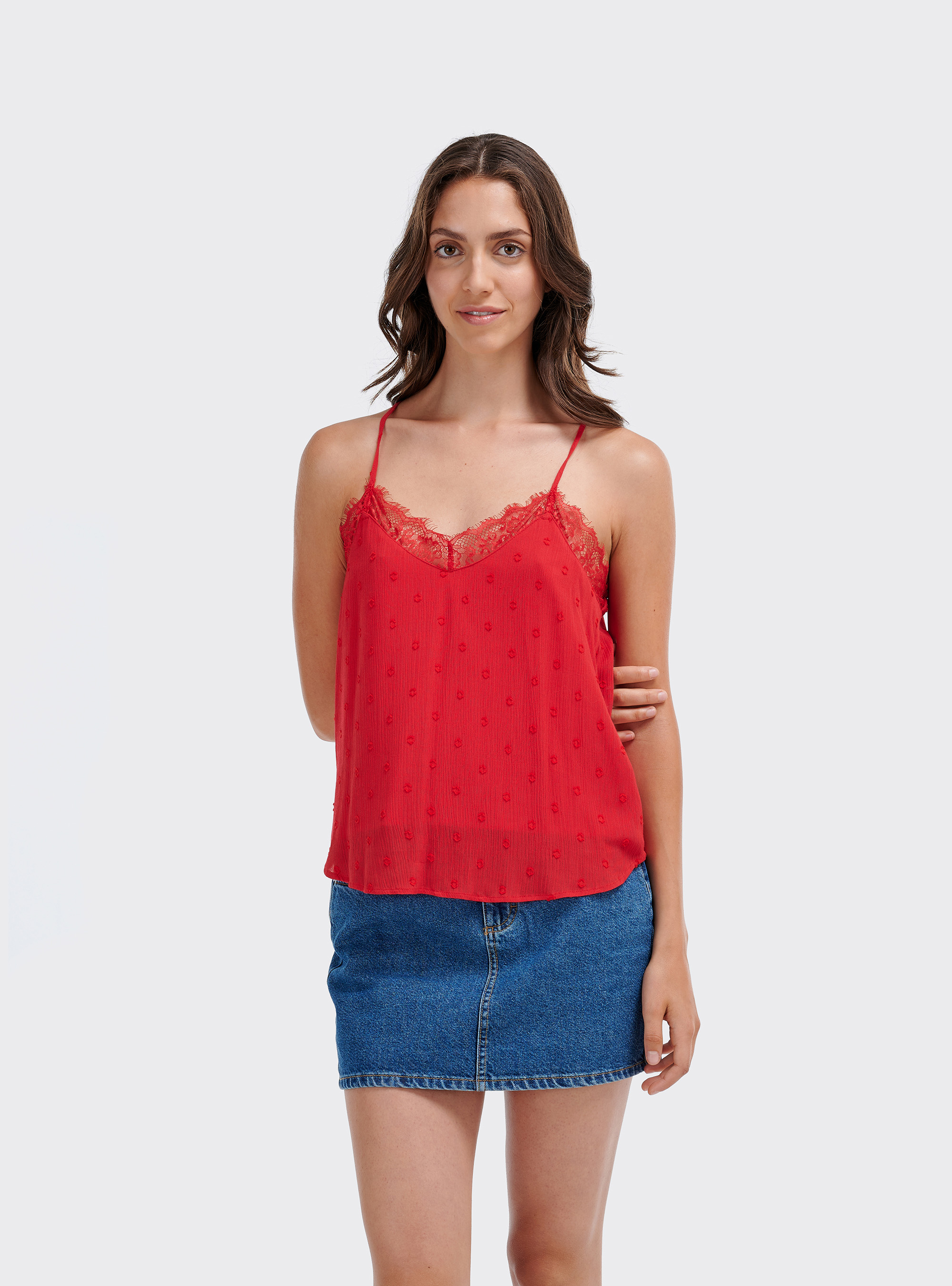 Haut avec dentelle, C3393 RED
