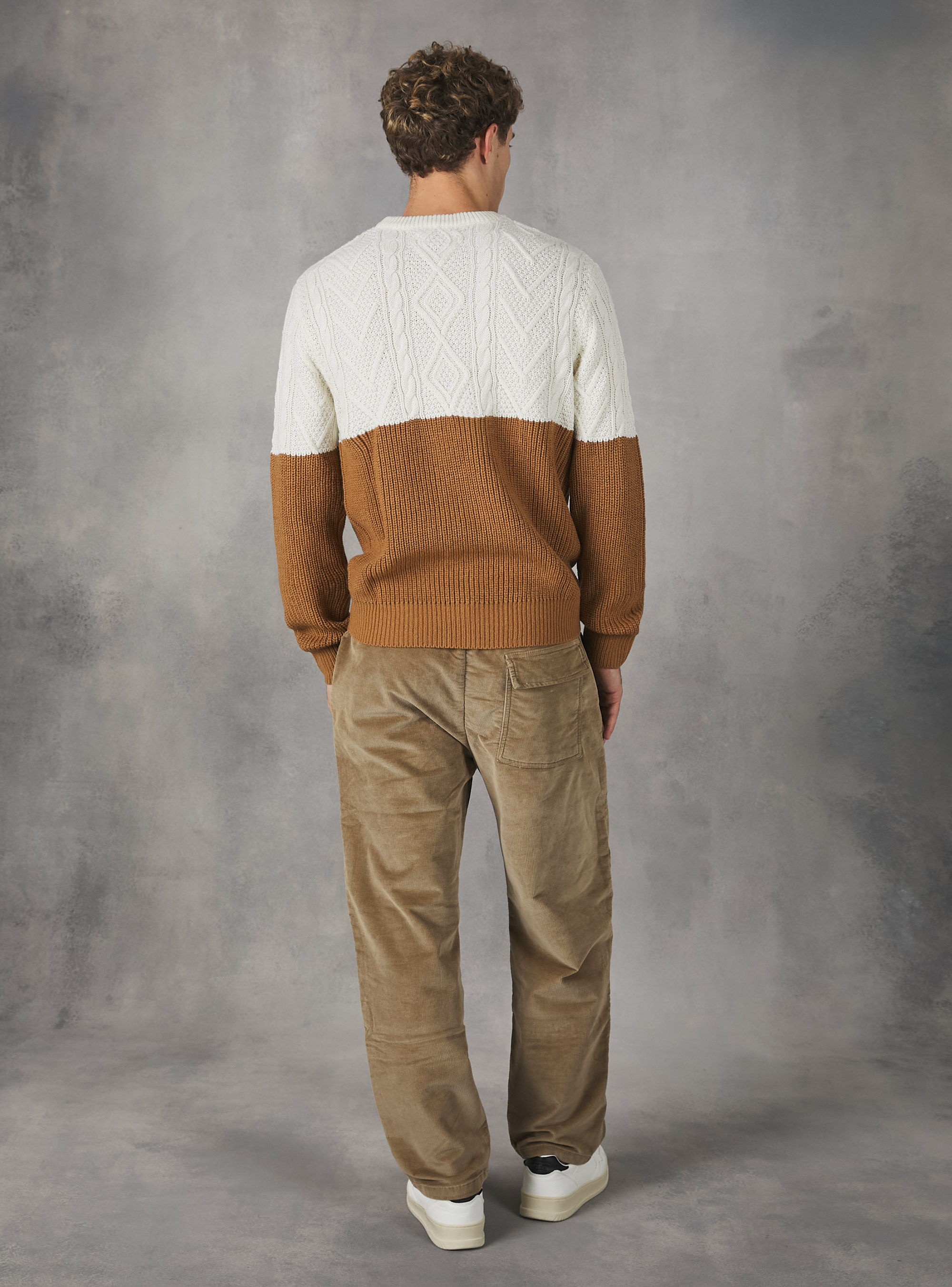 Pullover color block in misto lana con lavorazione a trecce, WH2 WHITE