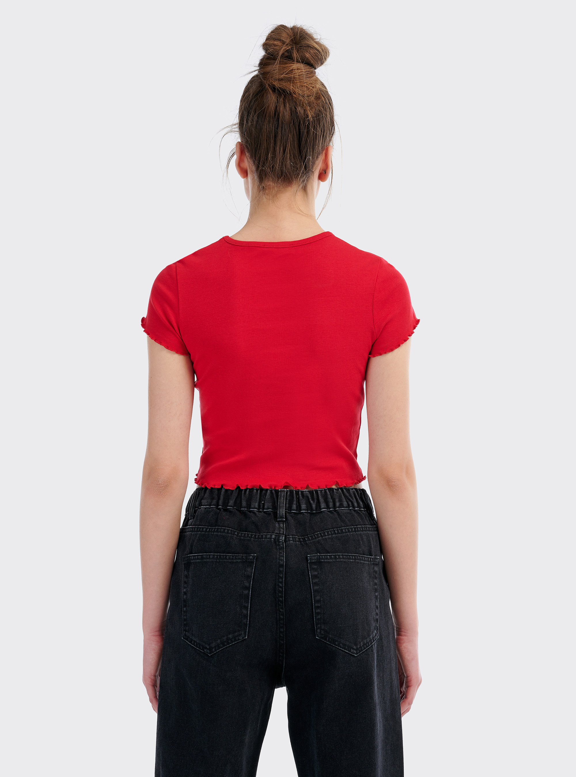 Maglietta cropped con ricamo, RED