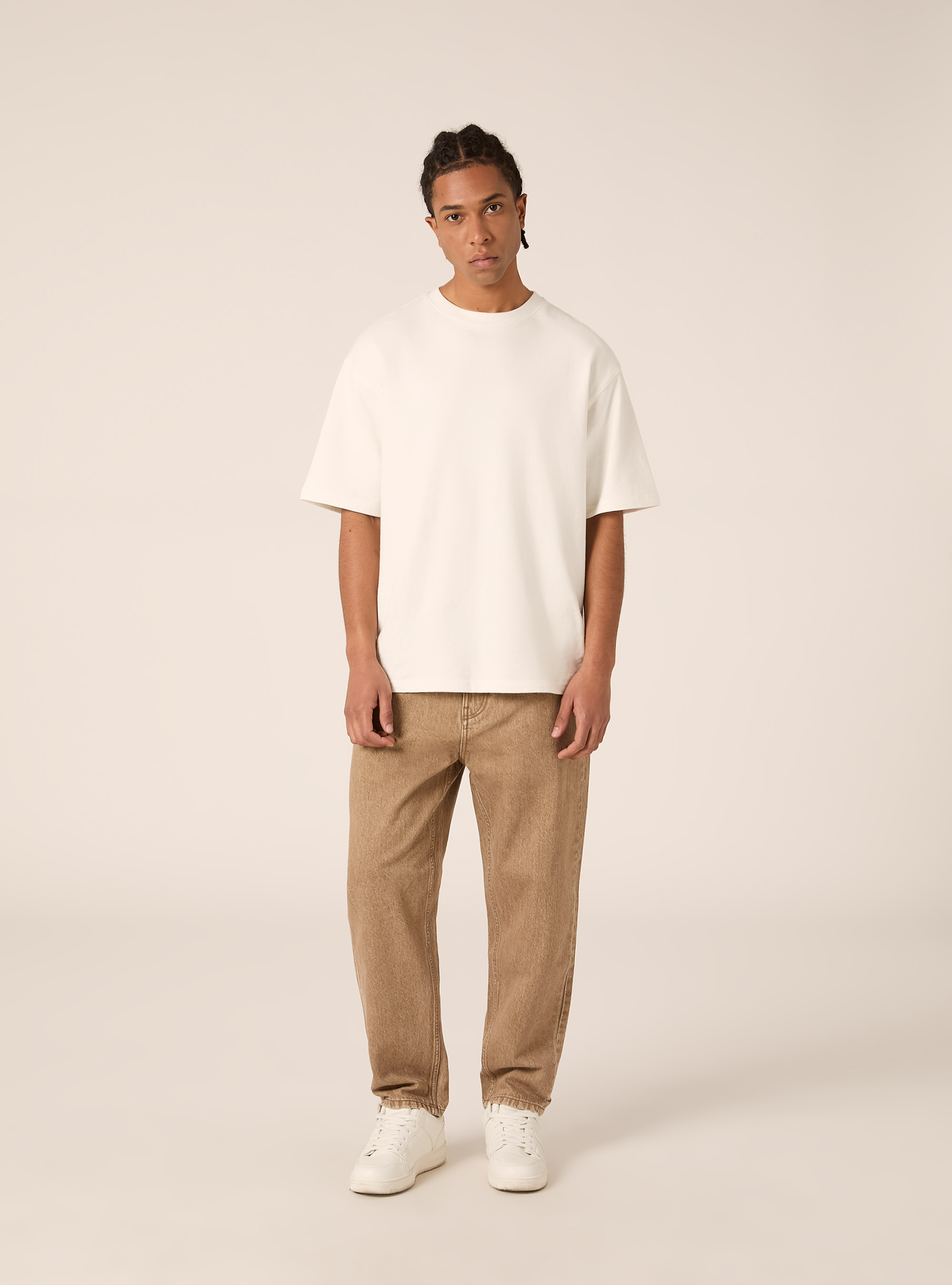 Pantalone loose fit in denim colorato, TABACCO MEDIO