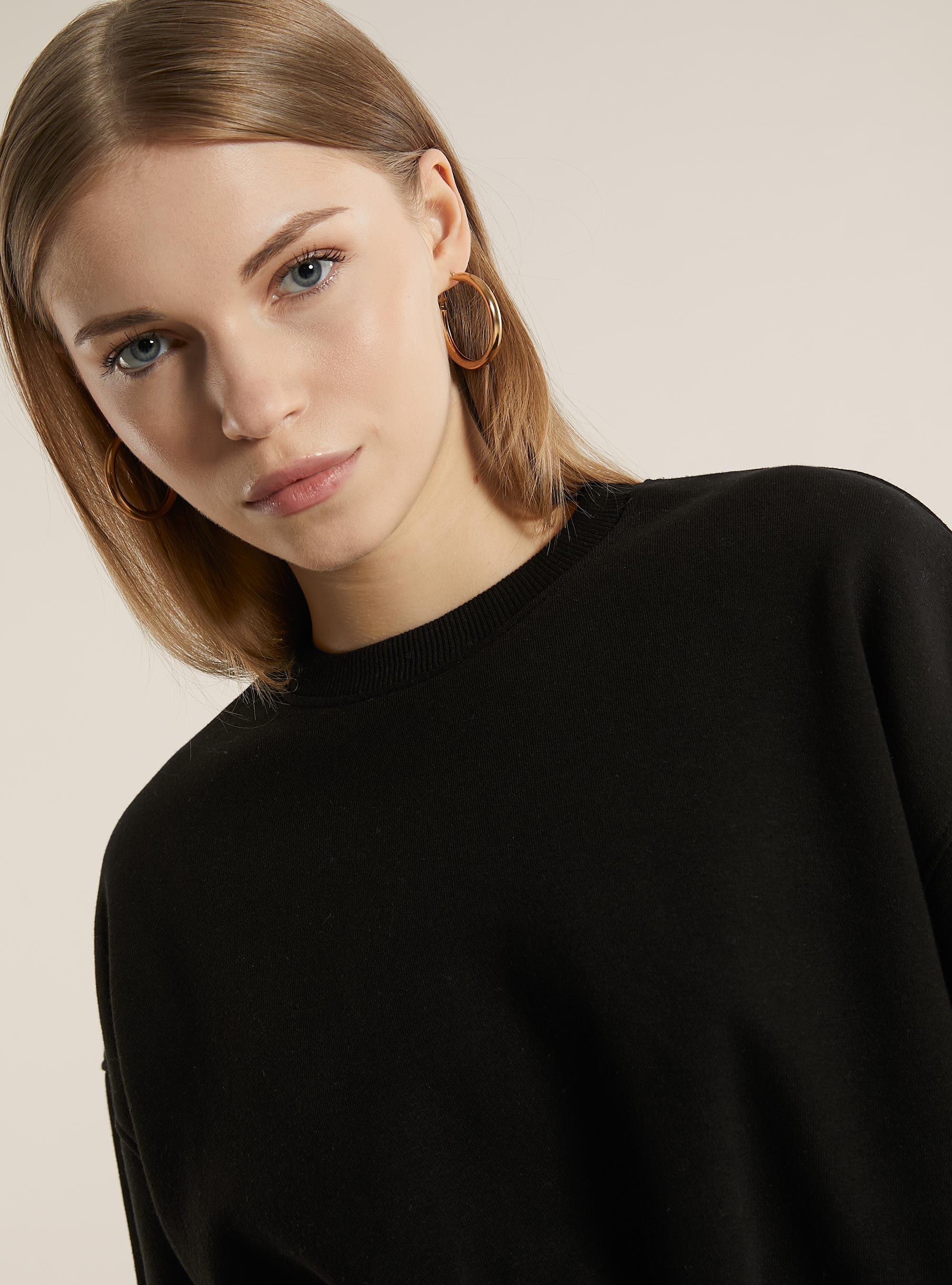 Cotton crop crew-neck sweatshirt, BK1 BLACK