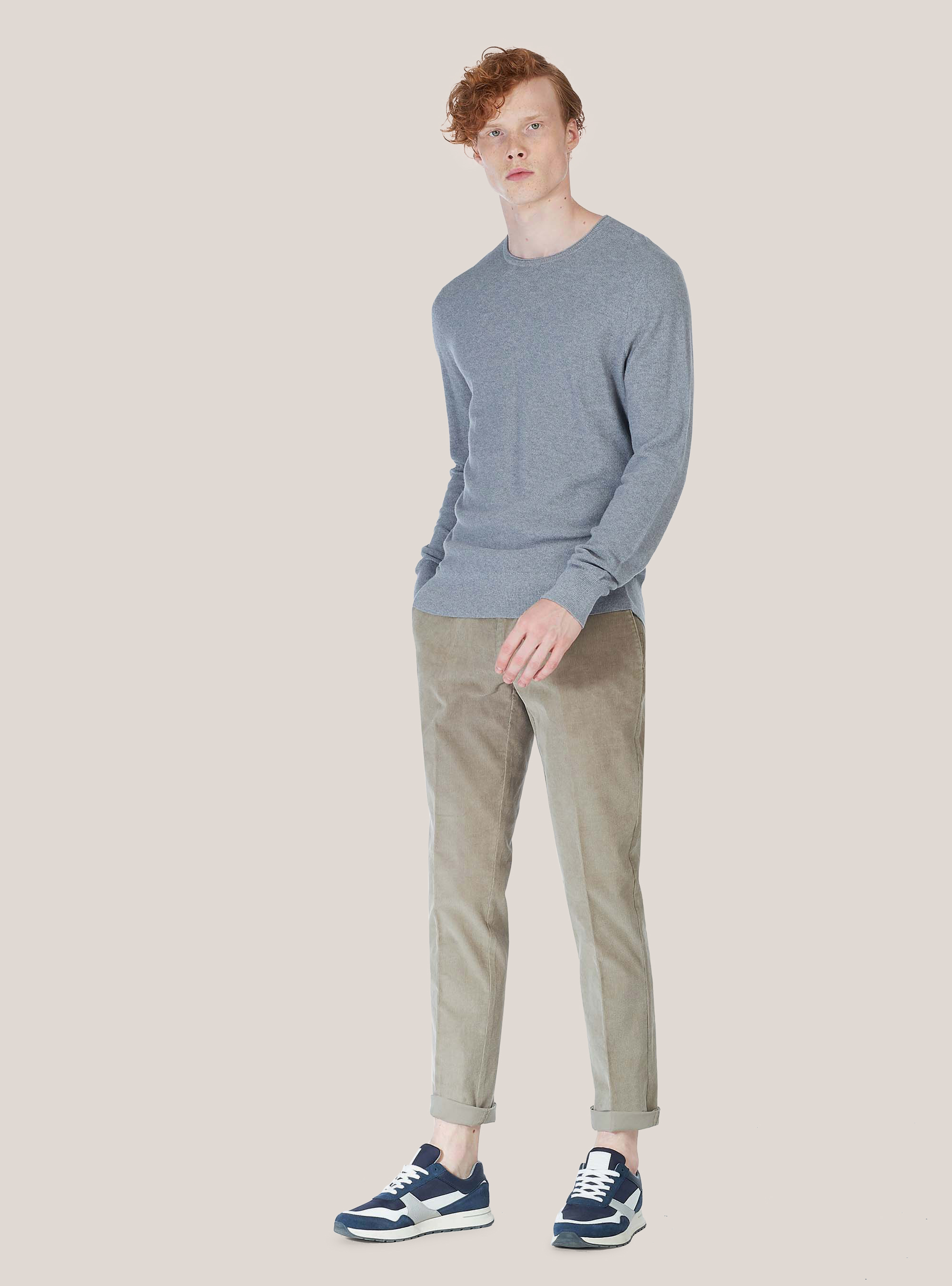 Maglia girocollo in misto cashmere, GRIGIO MELANGE