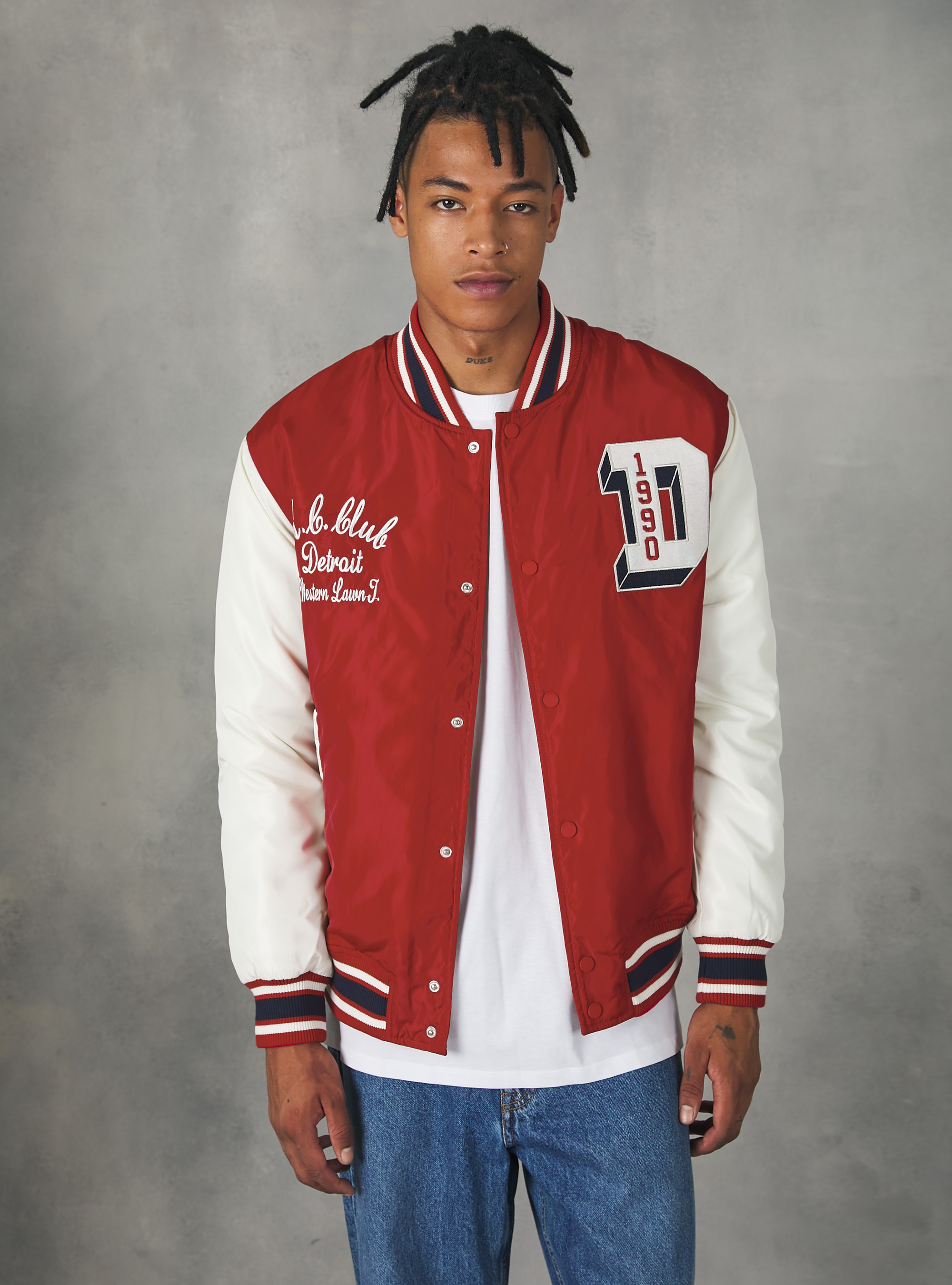 College-style bomber jacket with recycled padding, RD2 RED MEDIUM