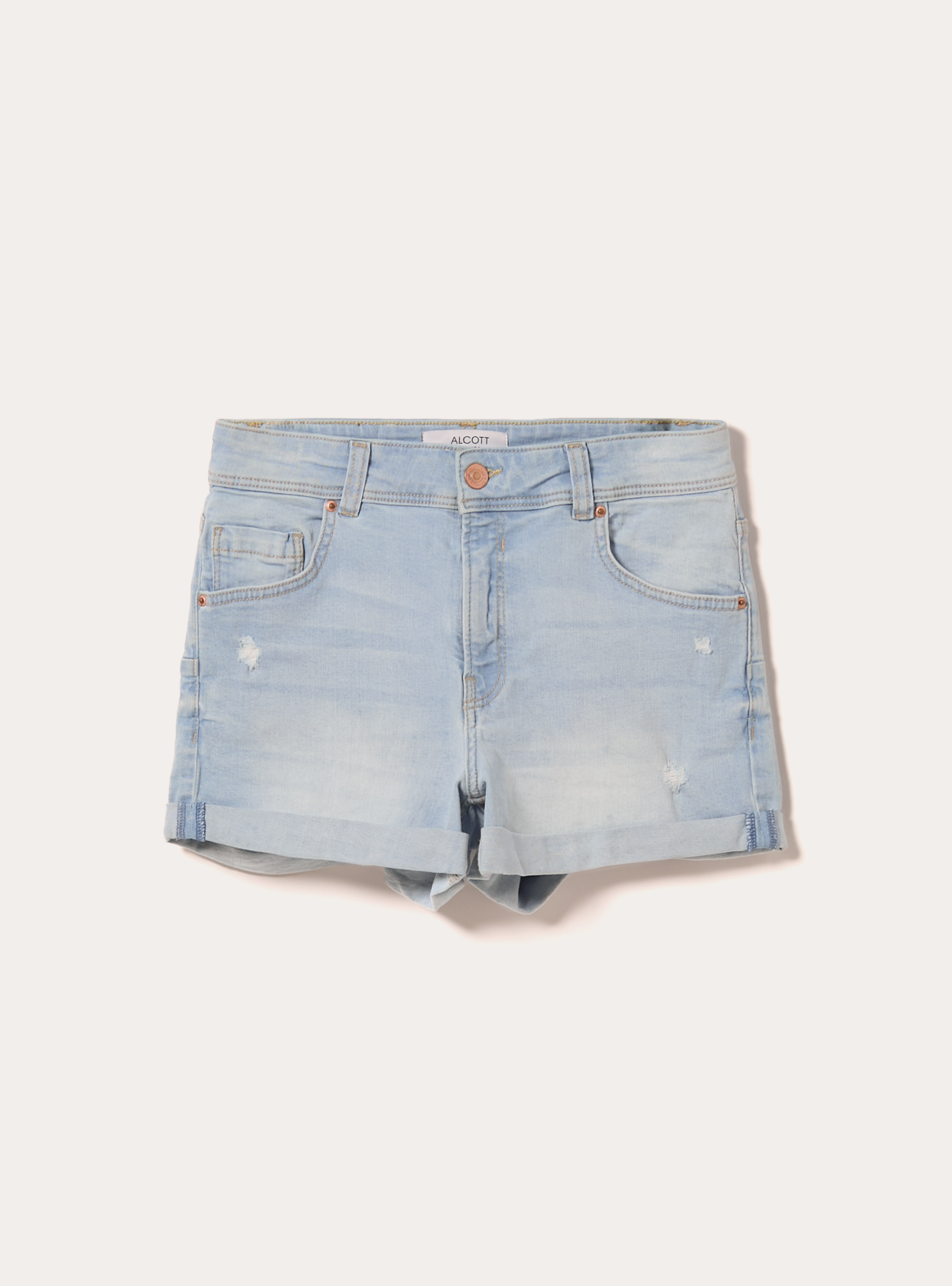 Short en denim stretch slim fit Mom, D006 AZURE