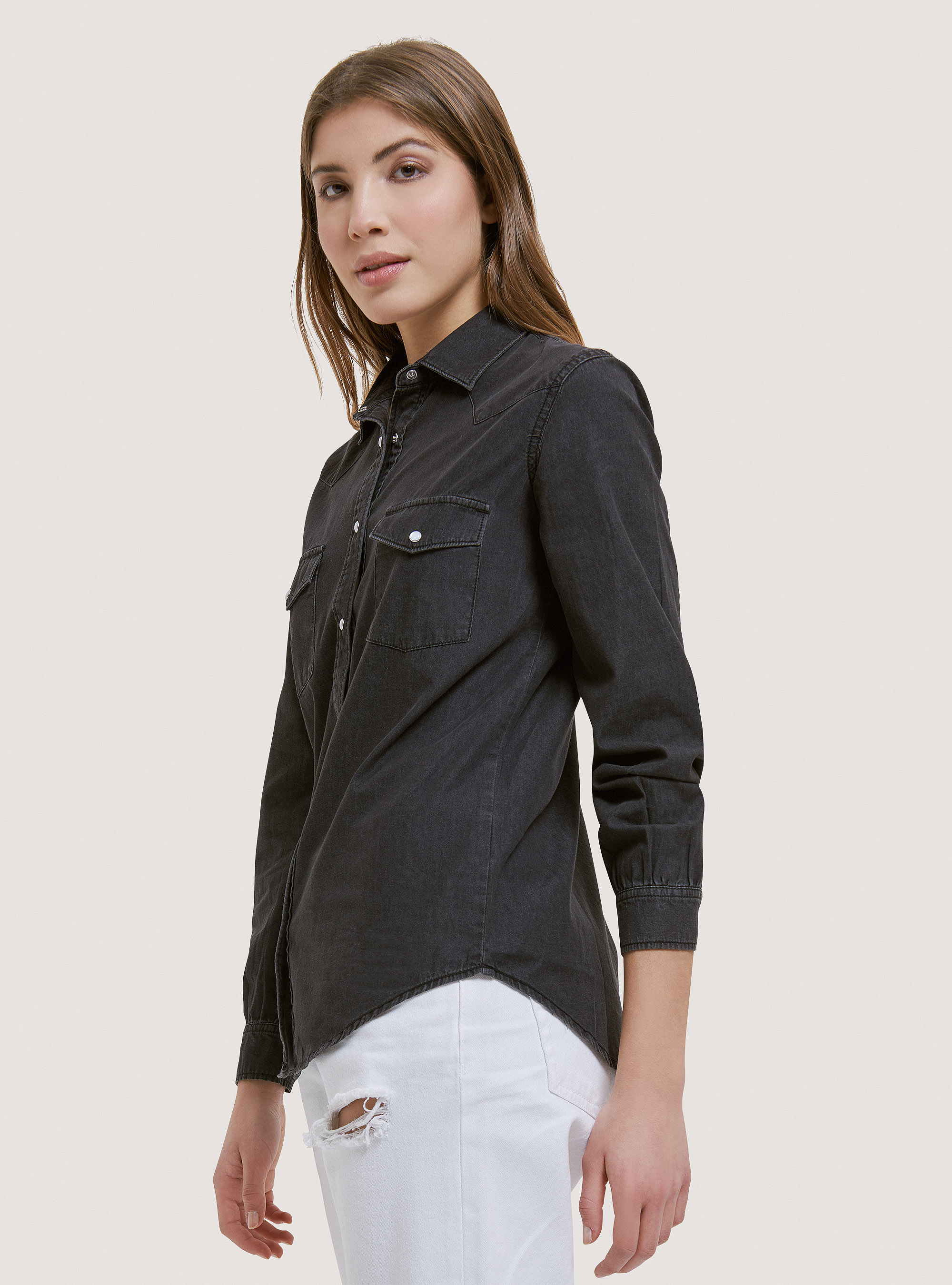 Camicia in denim, NERO