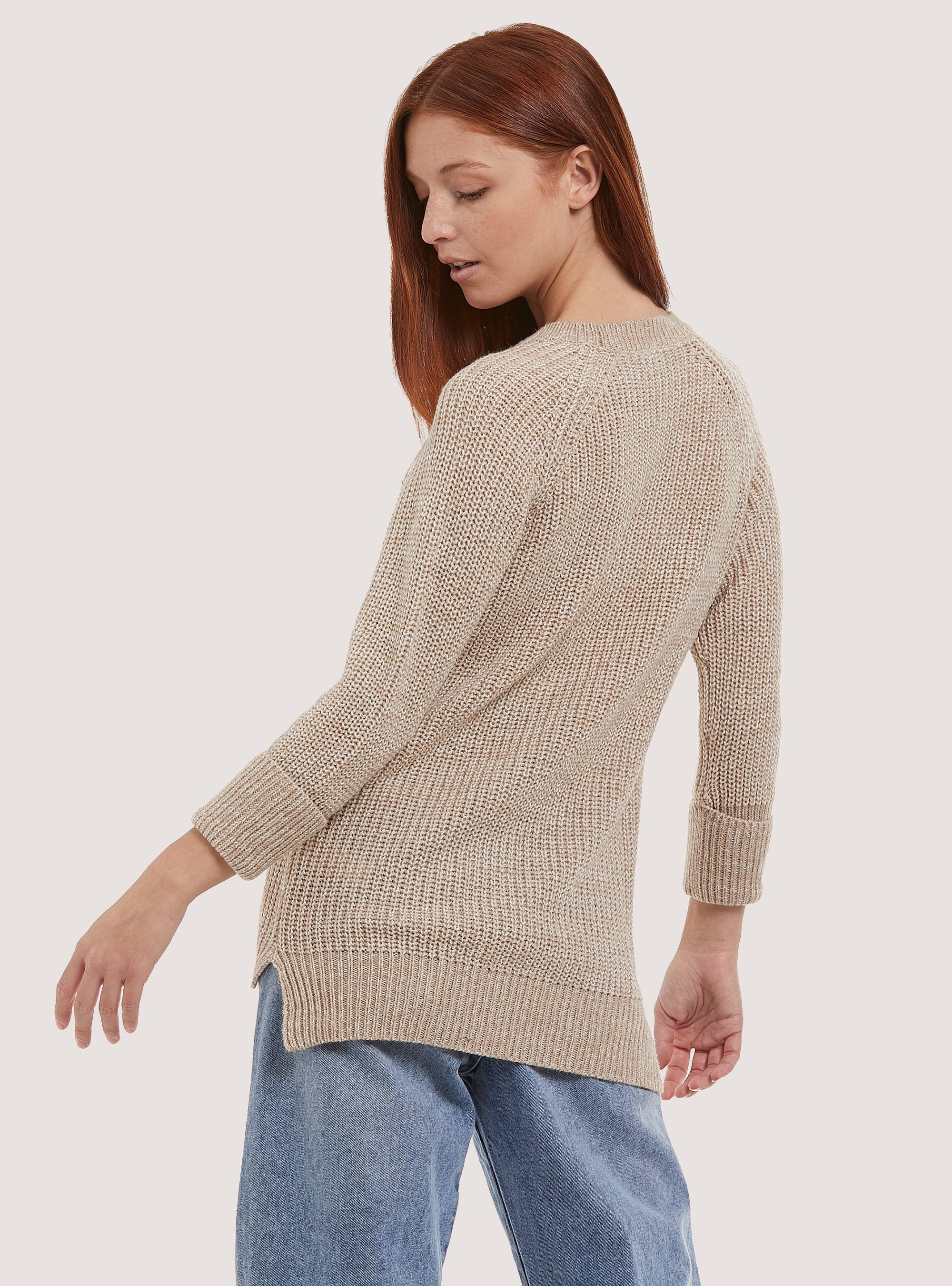 Pull en cotes anglaises chaudes, MBG3 BEIGE MEL LIGHT