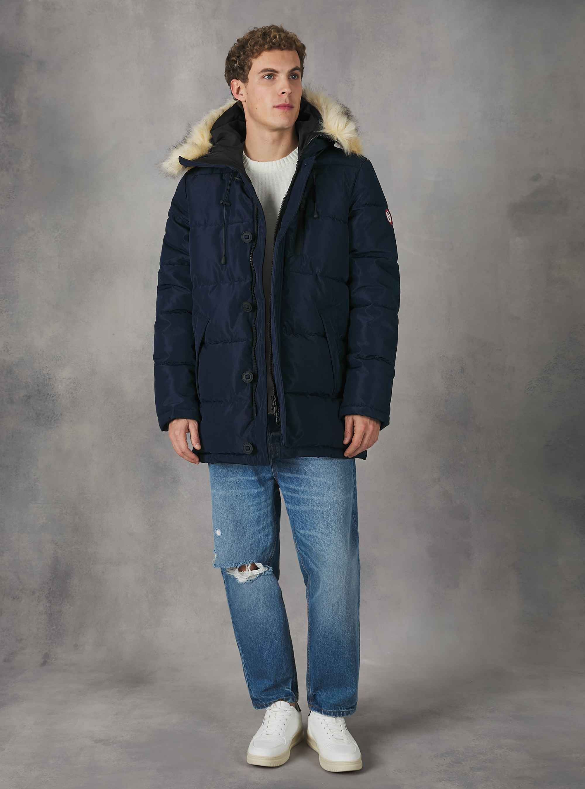 Long jacket with recycled padding, NA1 NAVY DARK