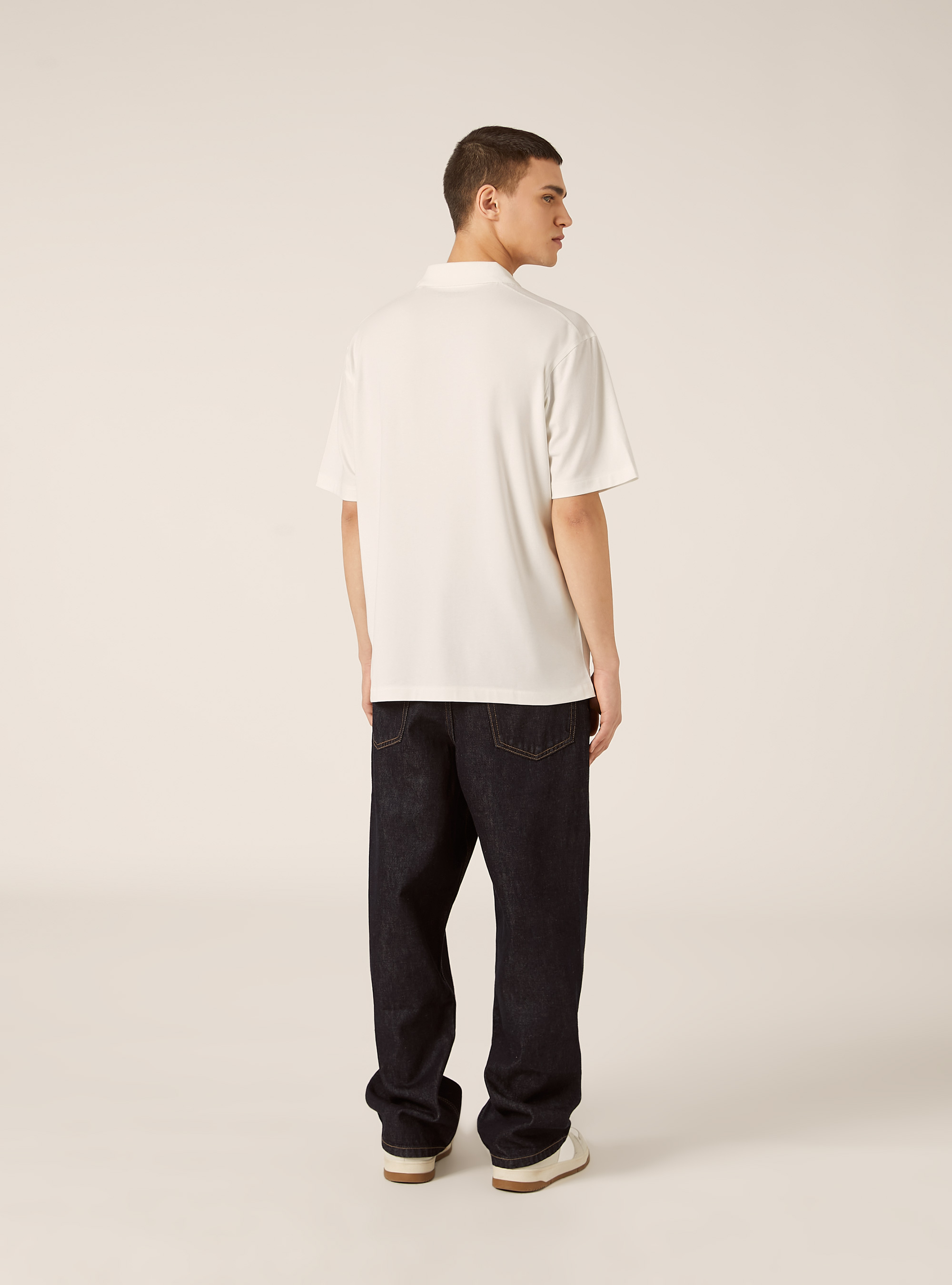 Polo mezza placchetta in jersey elasticizzato, WH1 OFF WHITE