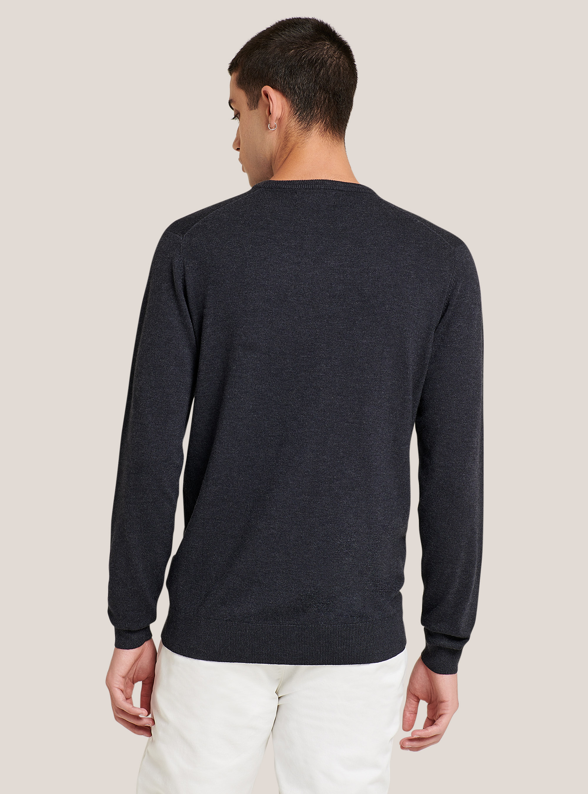 Solid colour crew neck pullover, BLUE MELANGE
