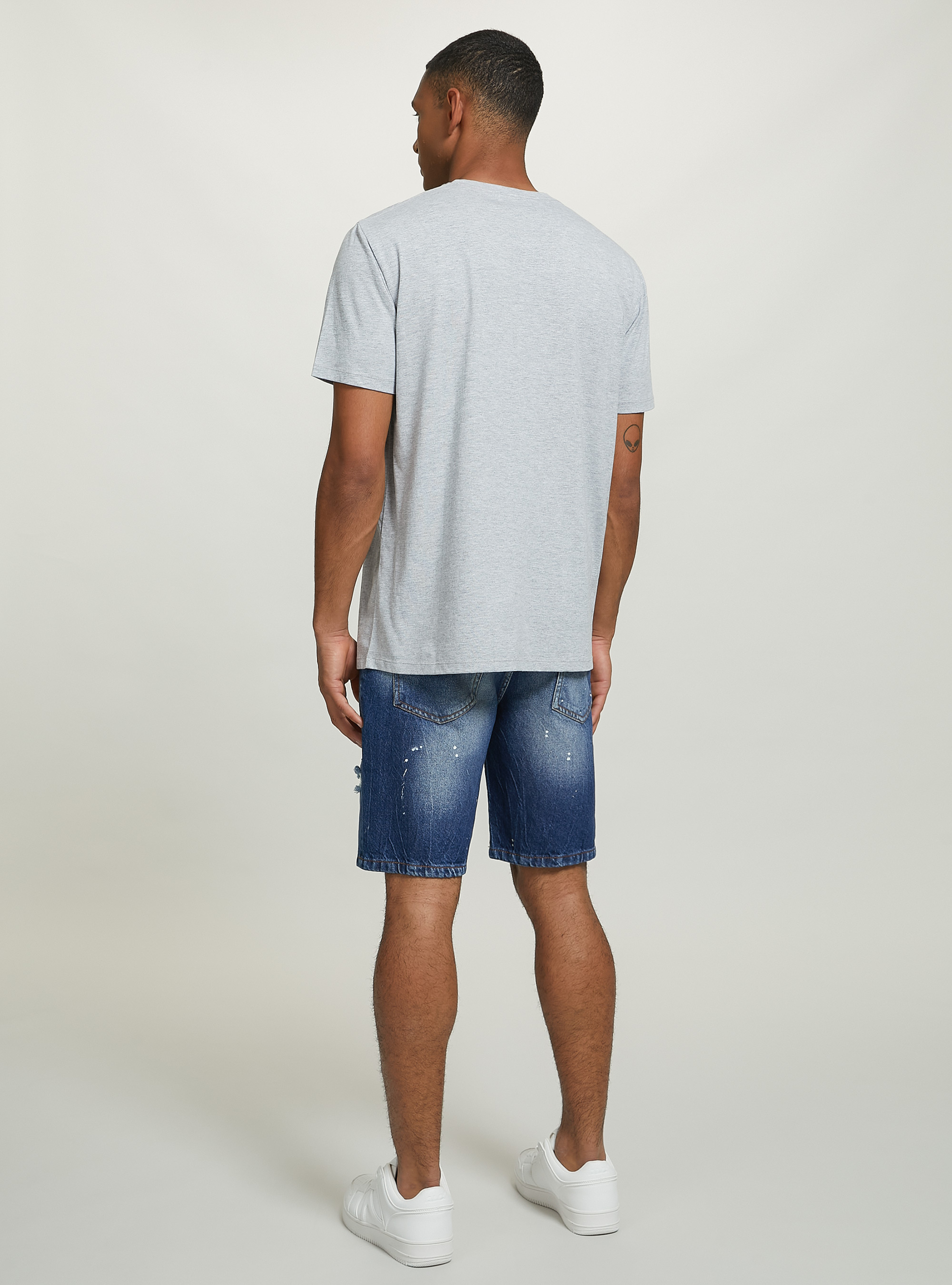 Bermuda in denim stretch slim fit, D001 DEEP BLUE