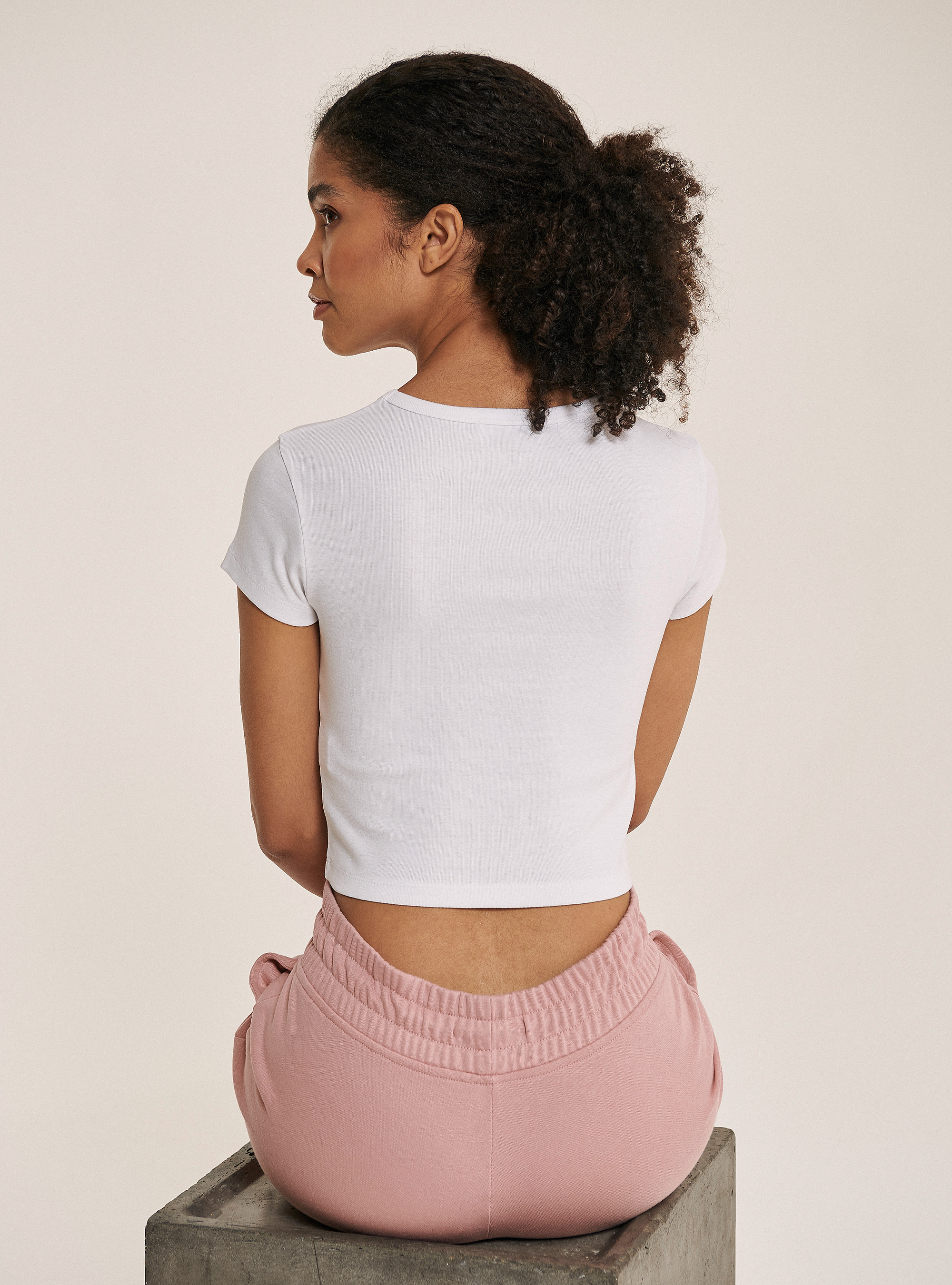 Crop top with front lettering print in cotton, WHITE