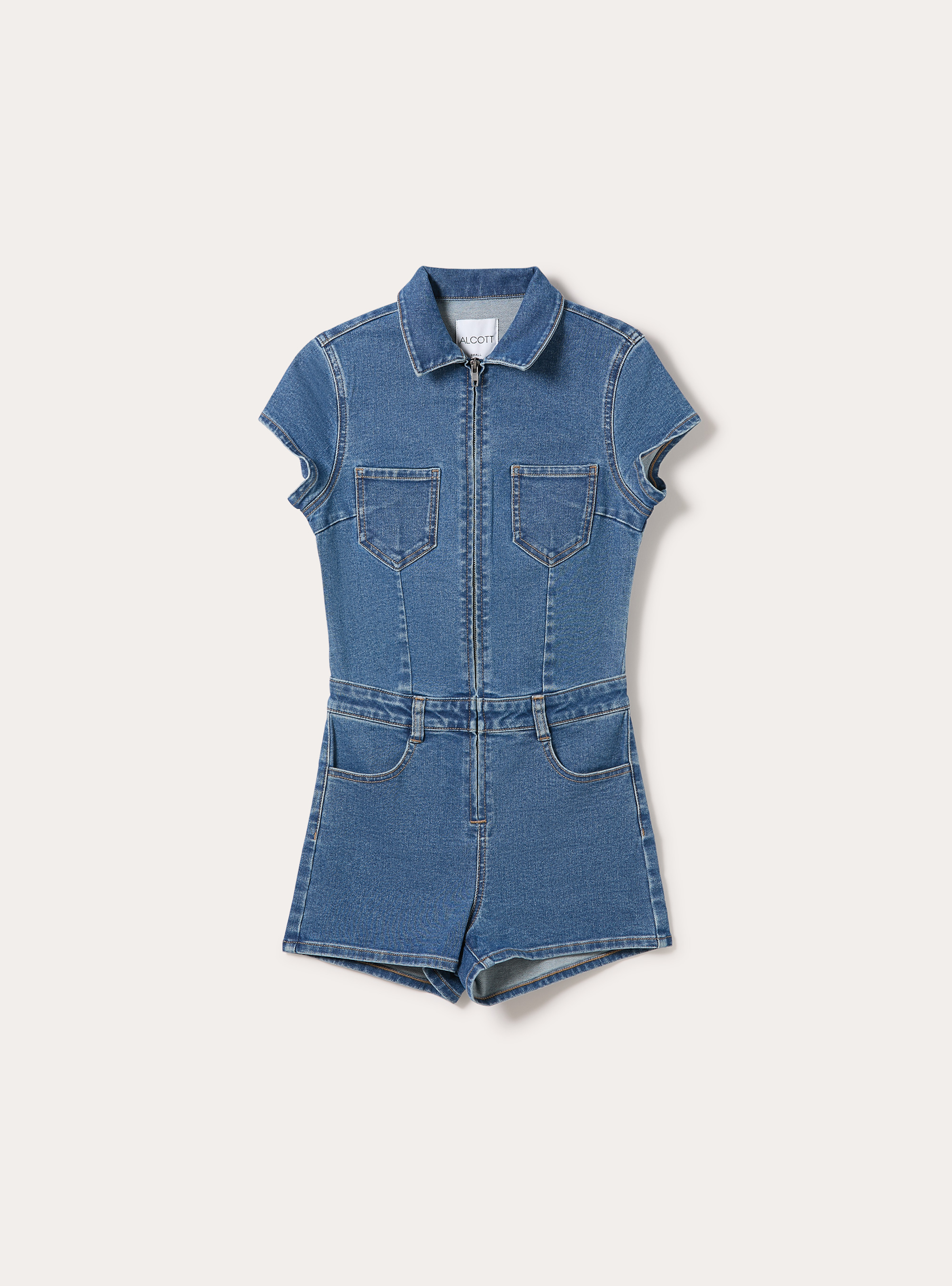 Combinaison courte en denim, D003 MEDIUM BLUE