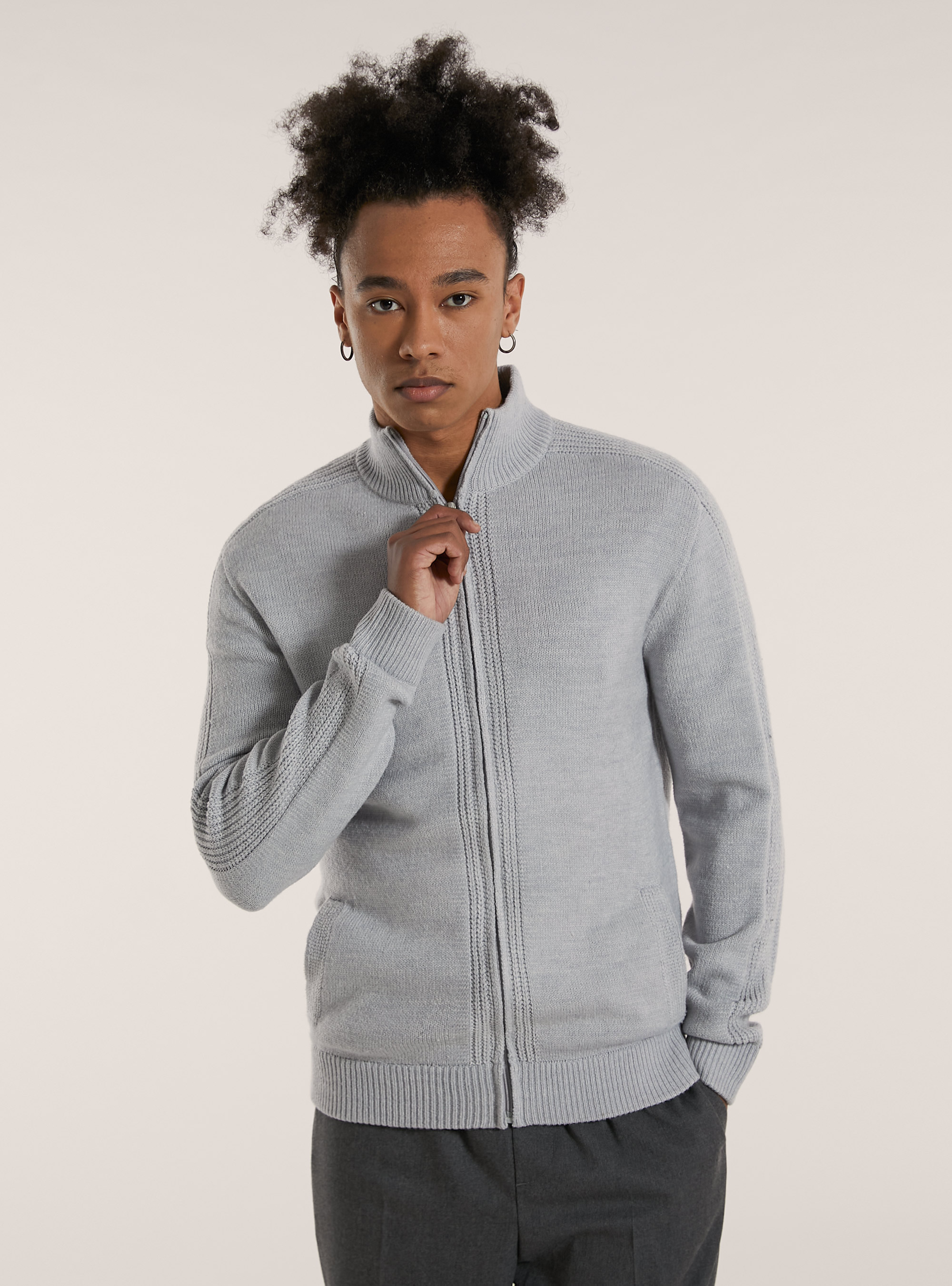 Cardigan con zip, MGY3 GREY MEL LIGHT