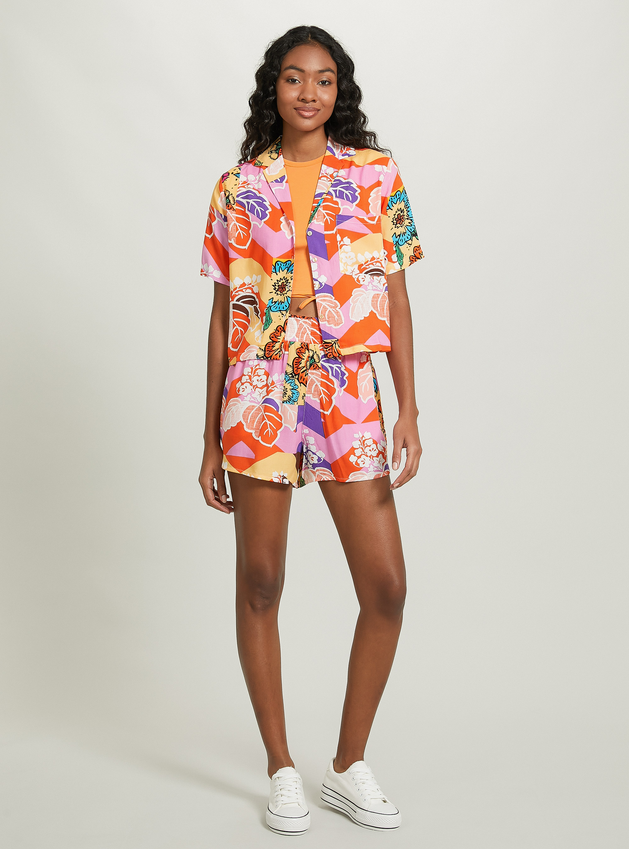 Cropped shirt with print, OR2 ORANGE MED.