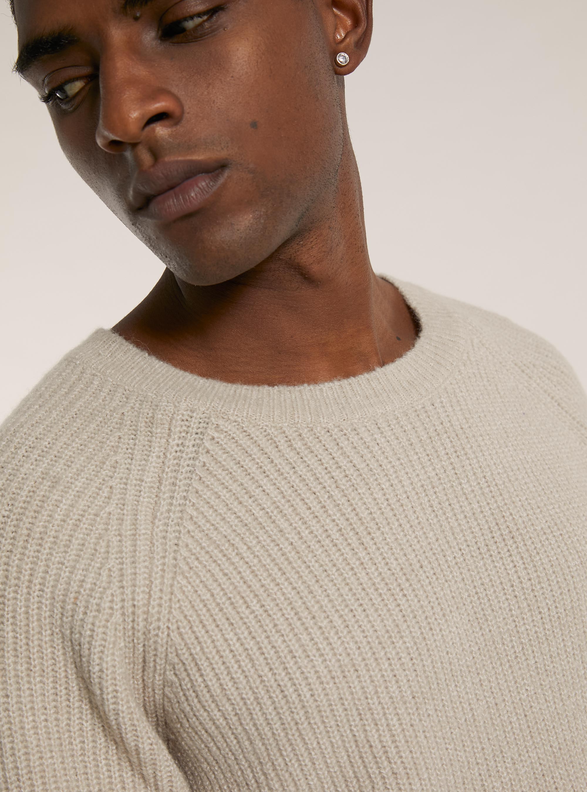 Pullover aus Wollmischung mit englischem Rippmuster, MBG3 BEIGE MEL LIGHT