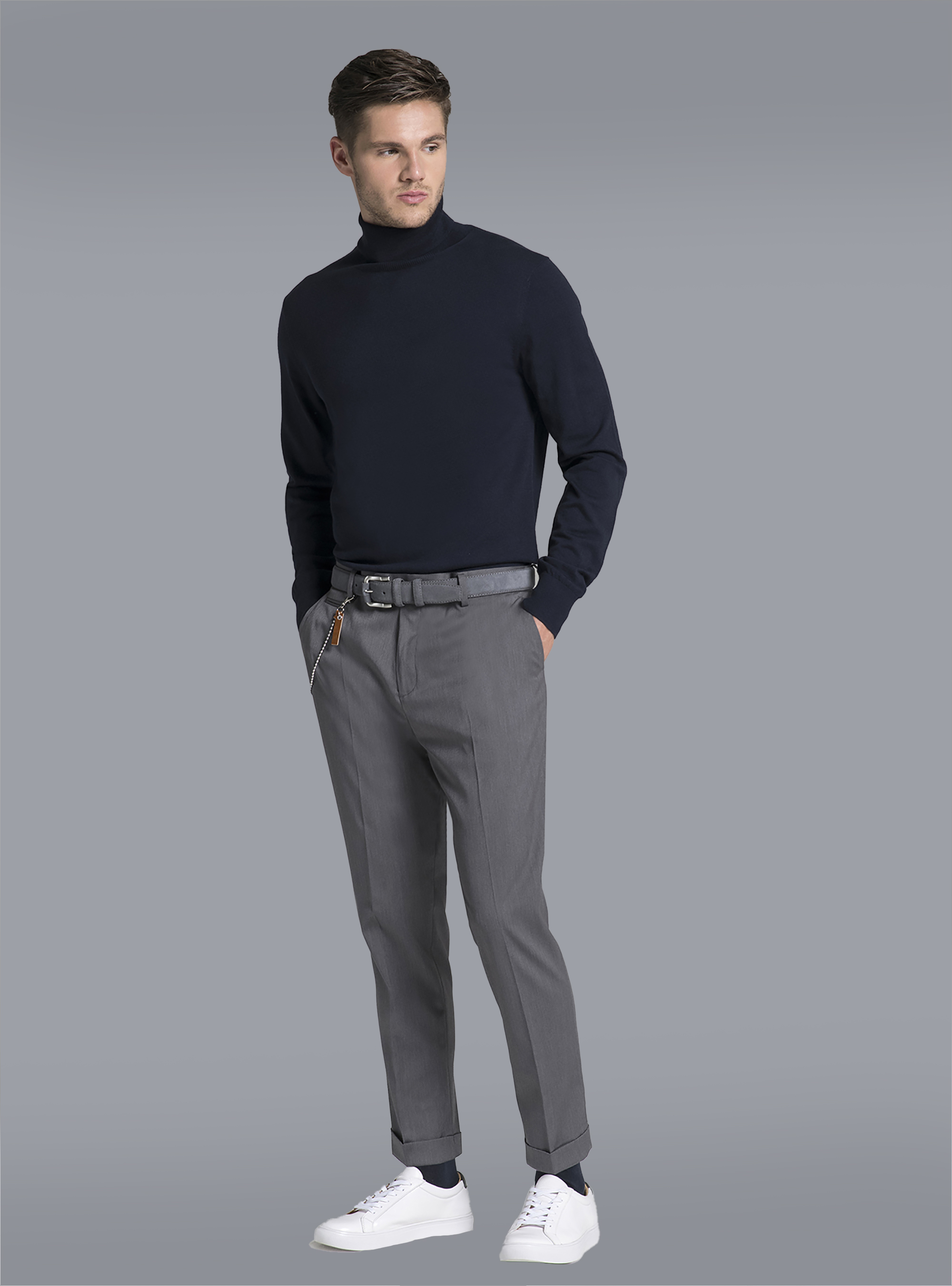 Maglia con collo alto, AZUL MARINO