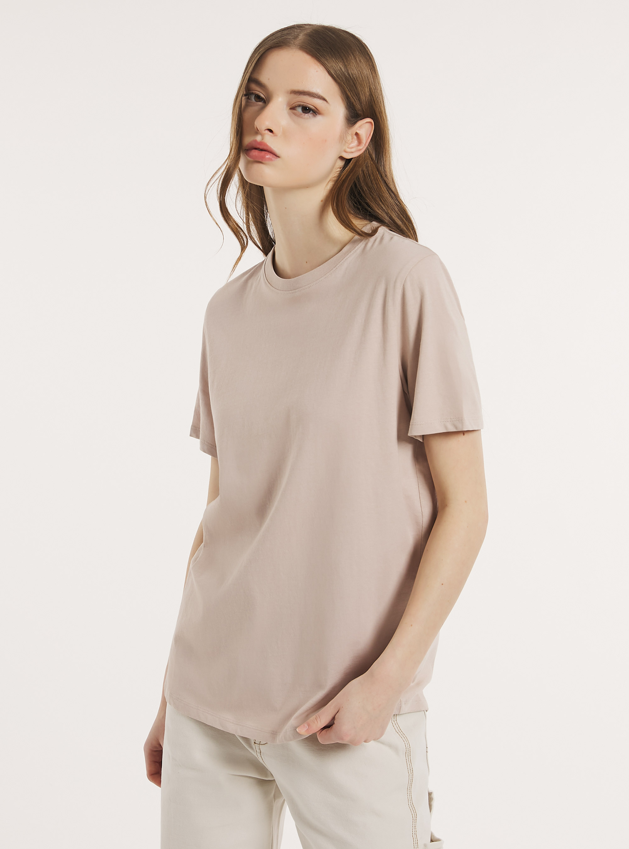 Crew-neck cotton T-shirt, BG3 BEIGE LIGHT