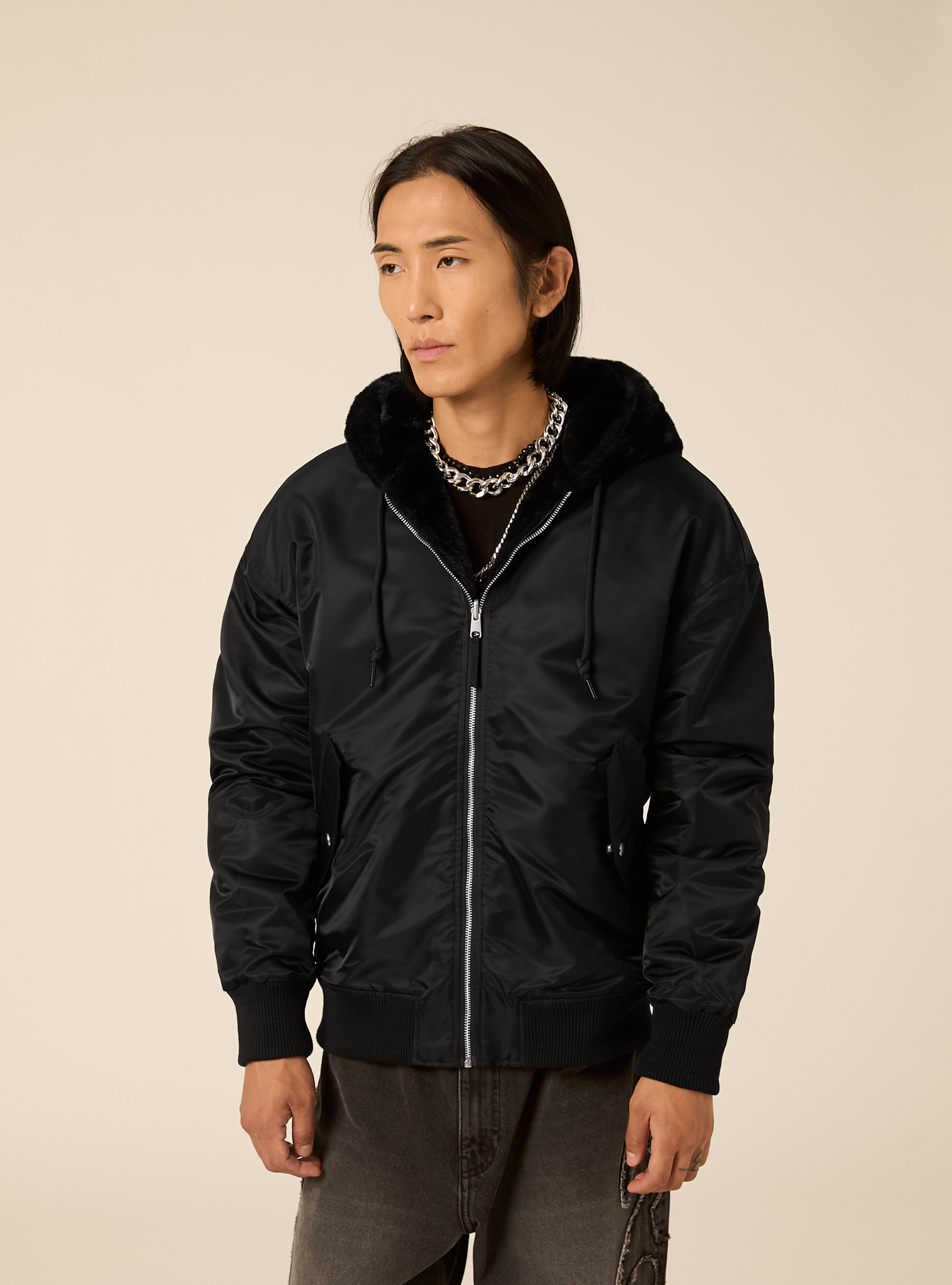 Bomber reversibile con cappuccio, BK1 BLACK