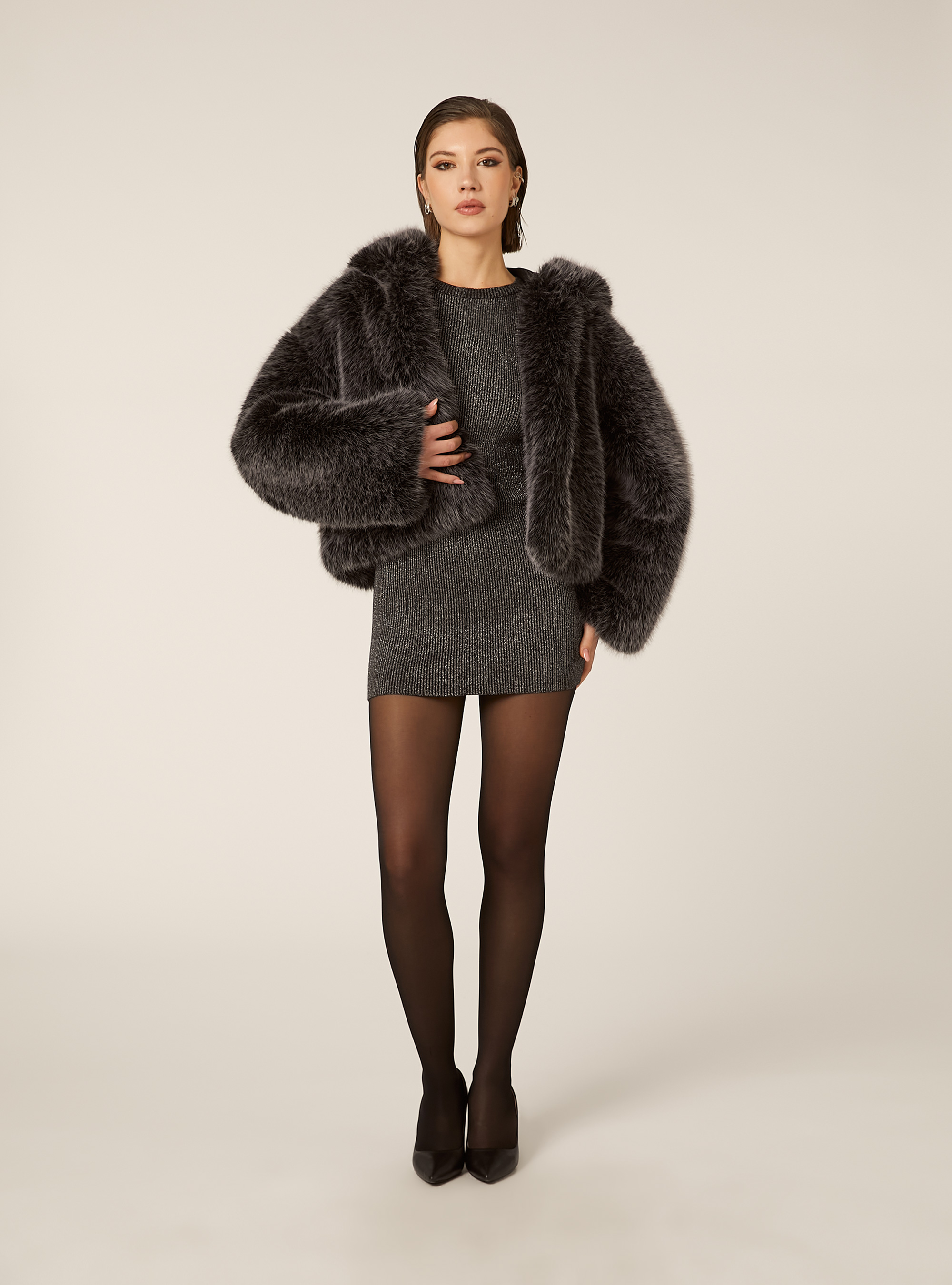 Metallisches Kleid mit langen &Auml;rmeln, BK1 BLACK