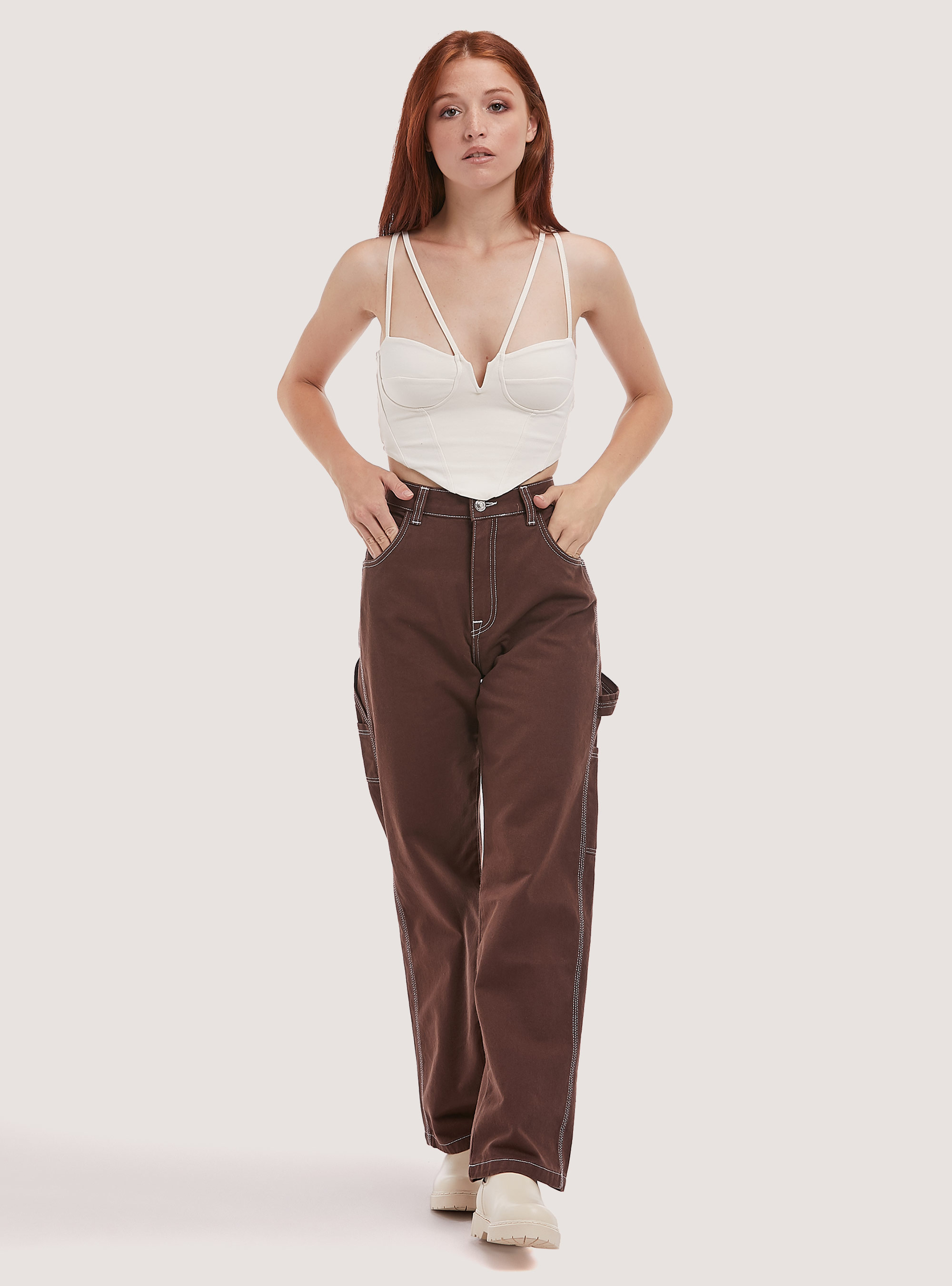 Top cropped bustier, WH1 OFF WHITE