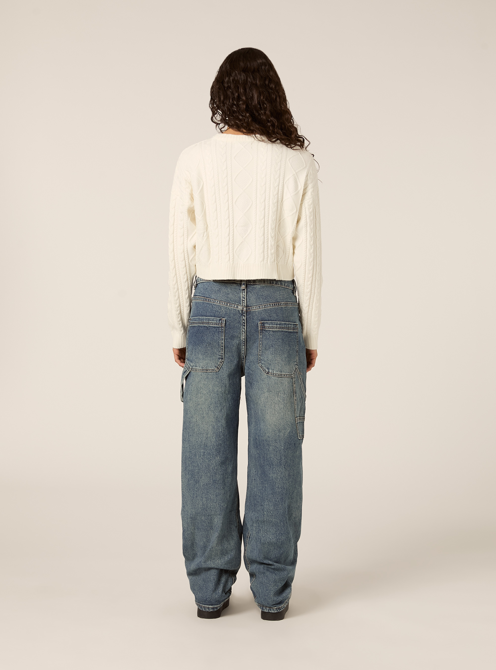 Maglia con collo rotondo a trecce, WH2 WHITE