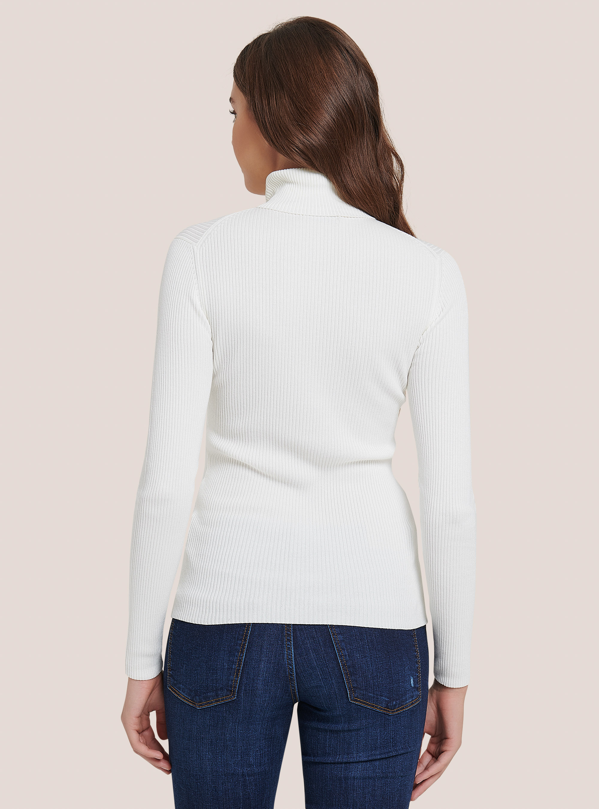 Ribbed turtleneck pullover, WHITE