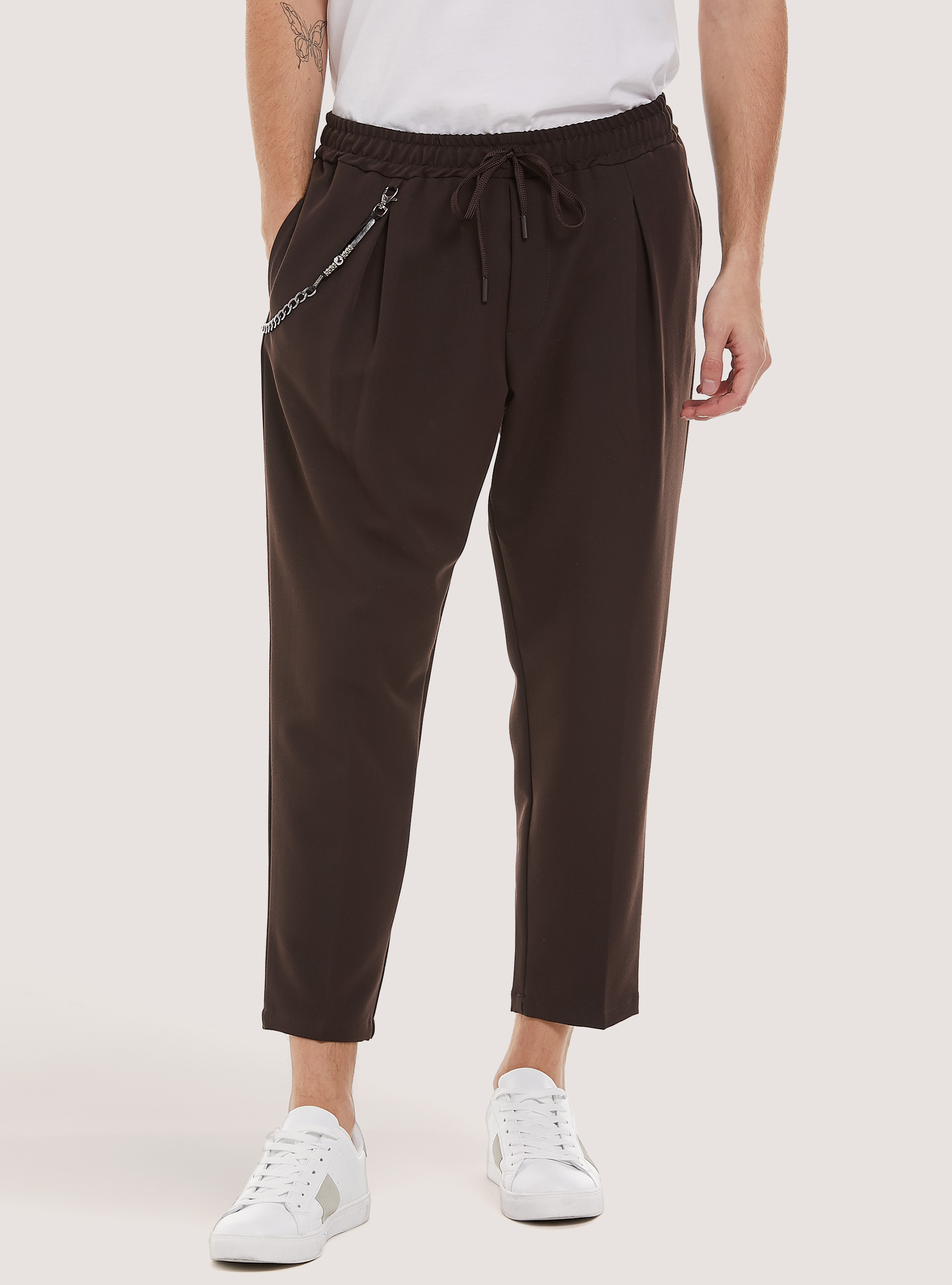 Pantaloni  jogger carrot con catena, BR1 BROWN DARK