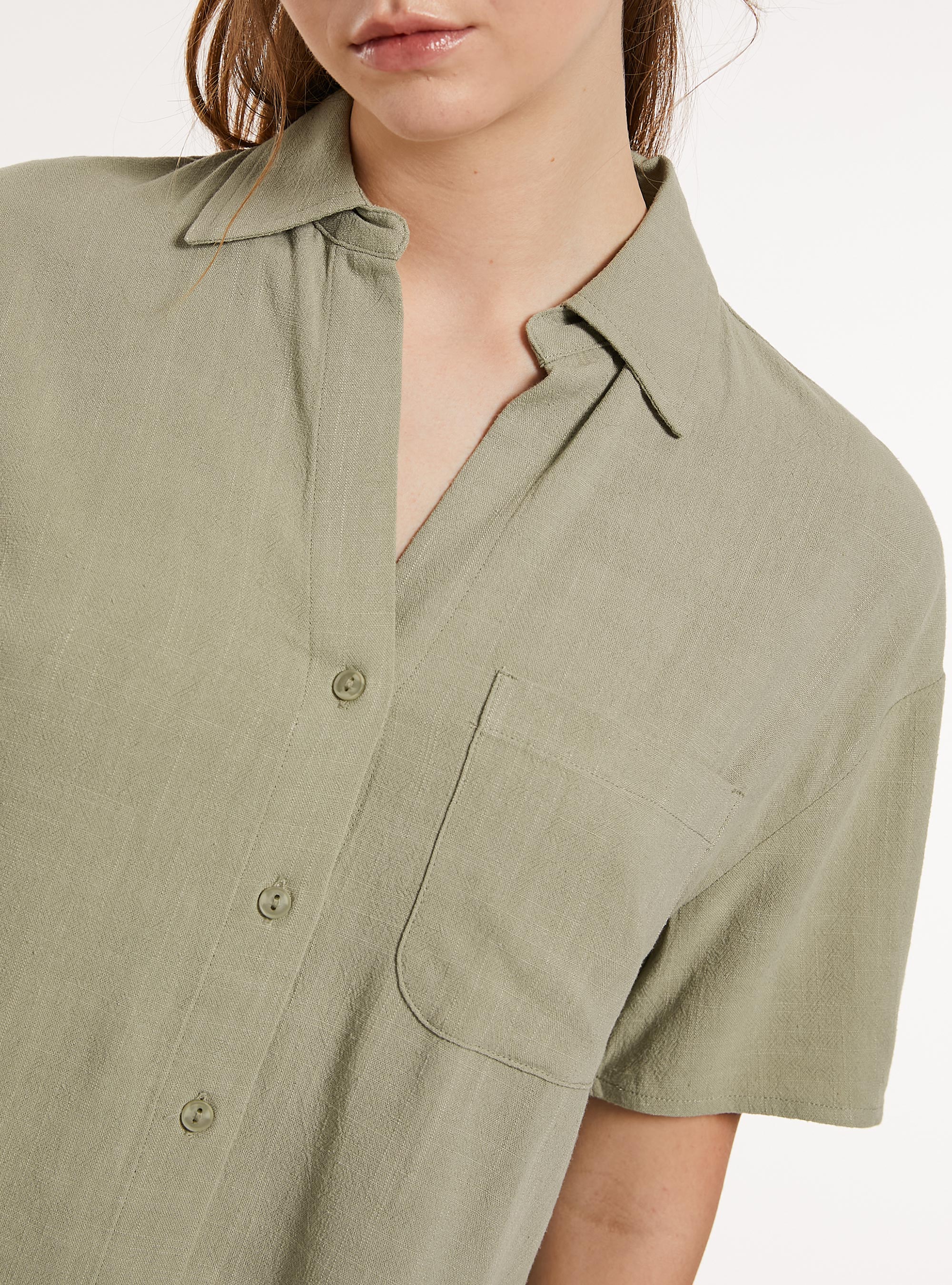 Linen blend cropped shirt, KY3 KAKY LIGHT