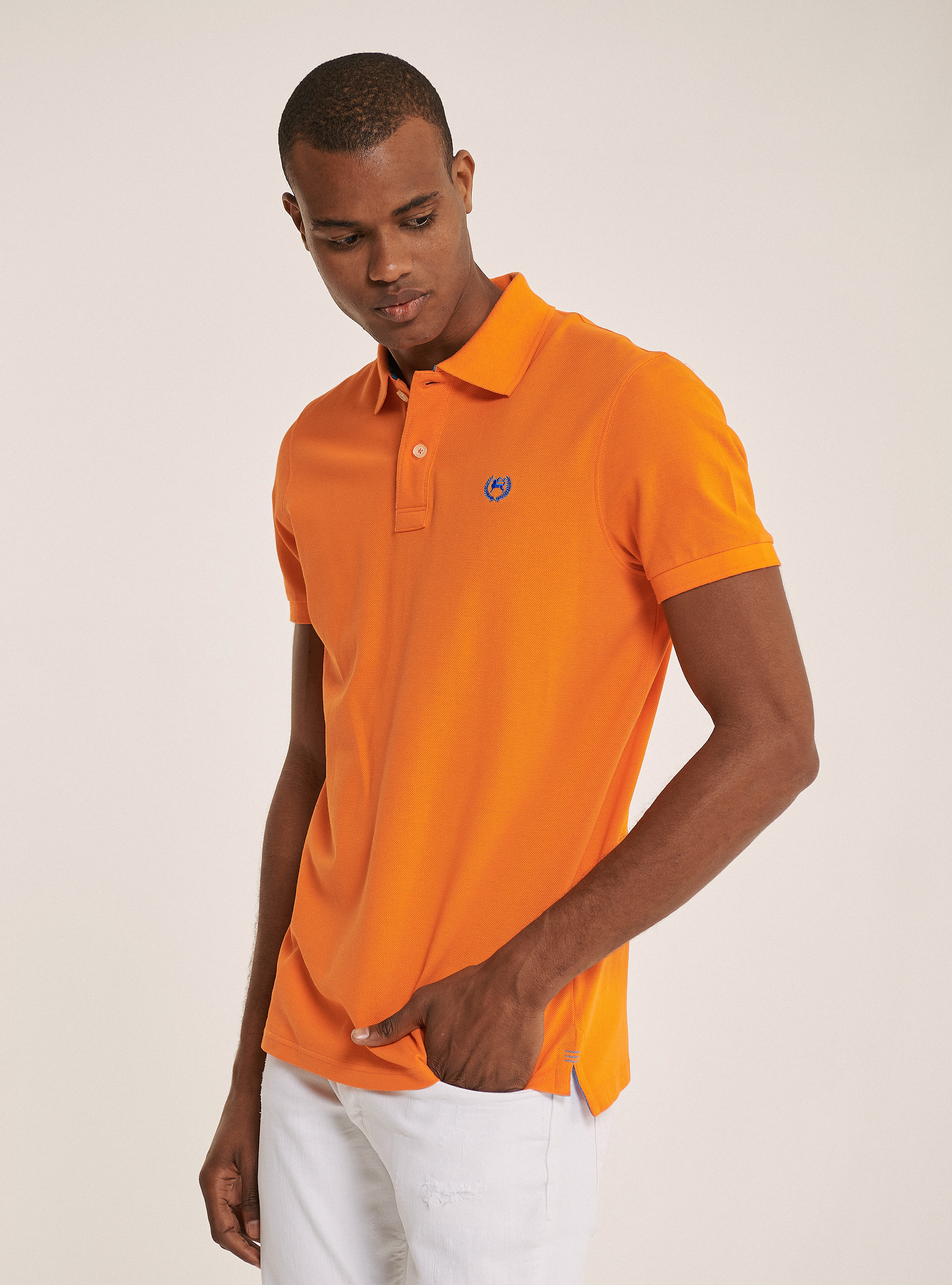 Polo en coton piqué avec logo, C378 ORANGE FLUO