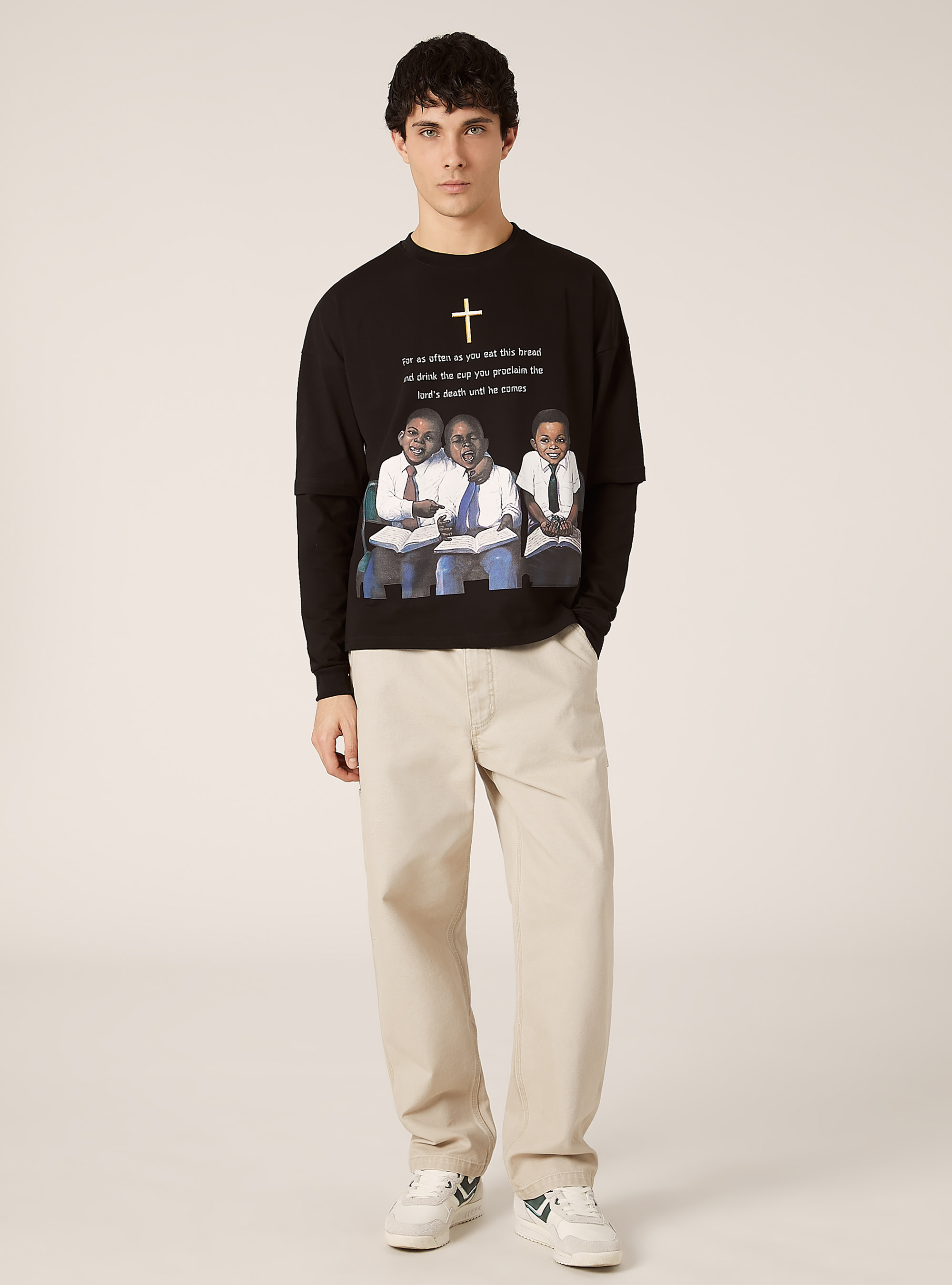 T-shirt à manches longues, coupe évasée, BK1 BLACK