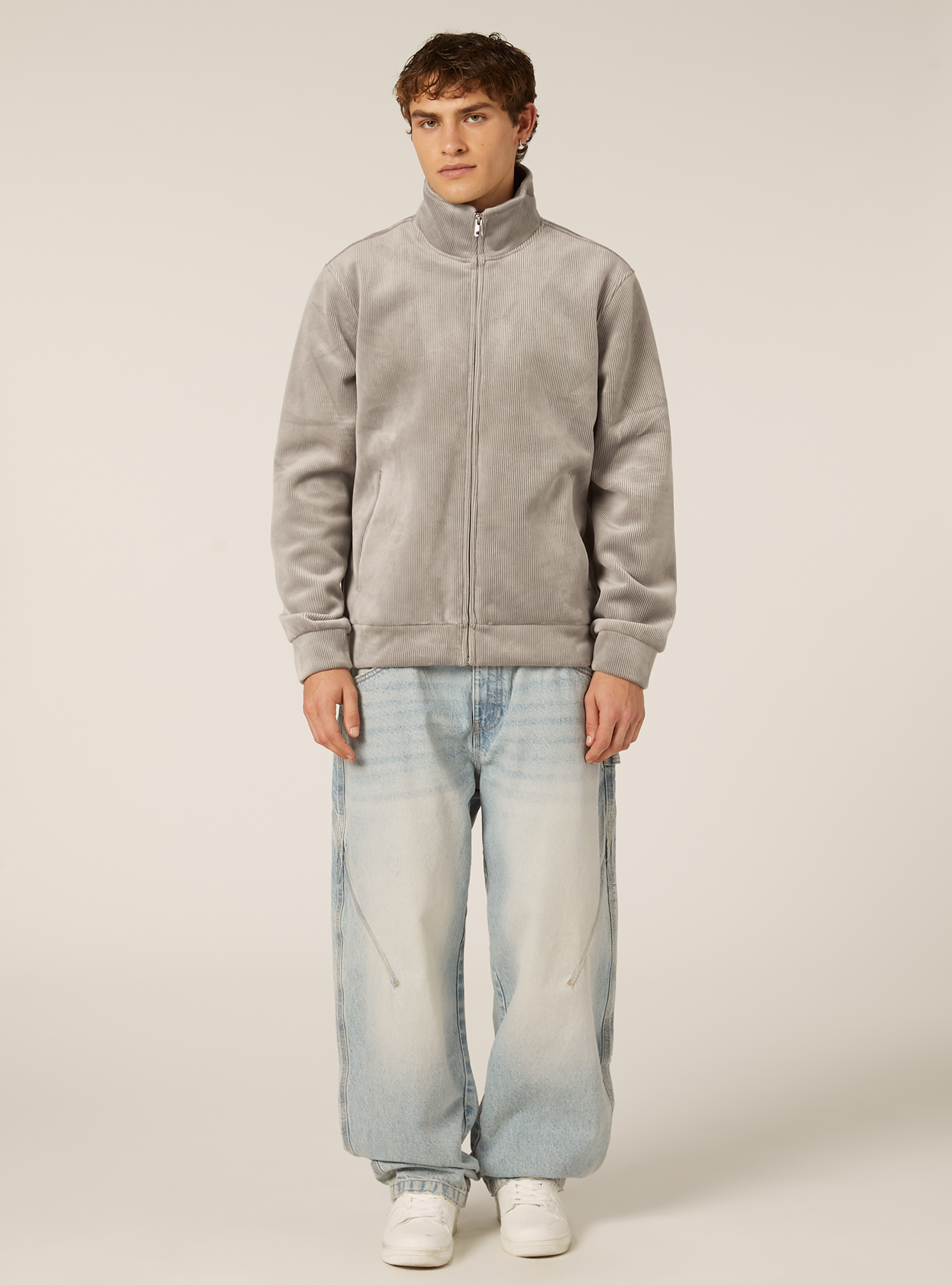 Sudadera con cremallera de pana, GY2 GREY MEDIUM