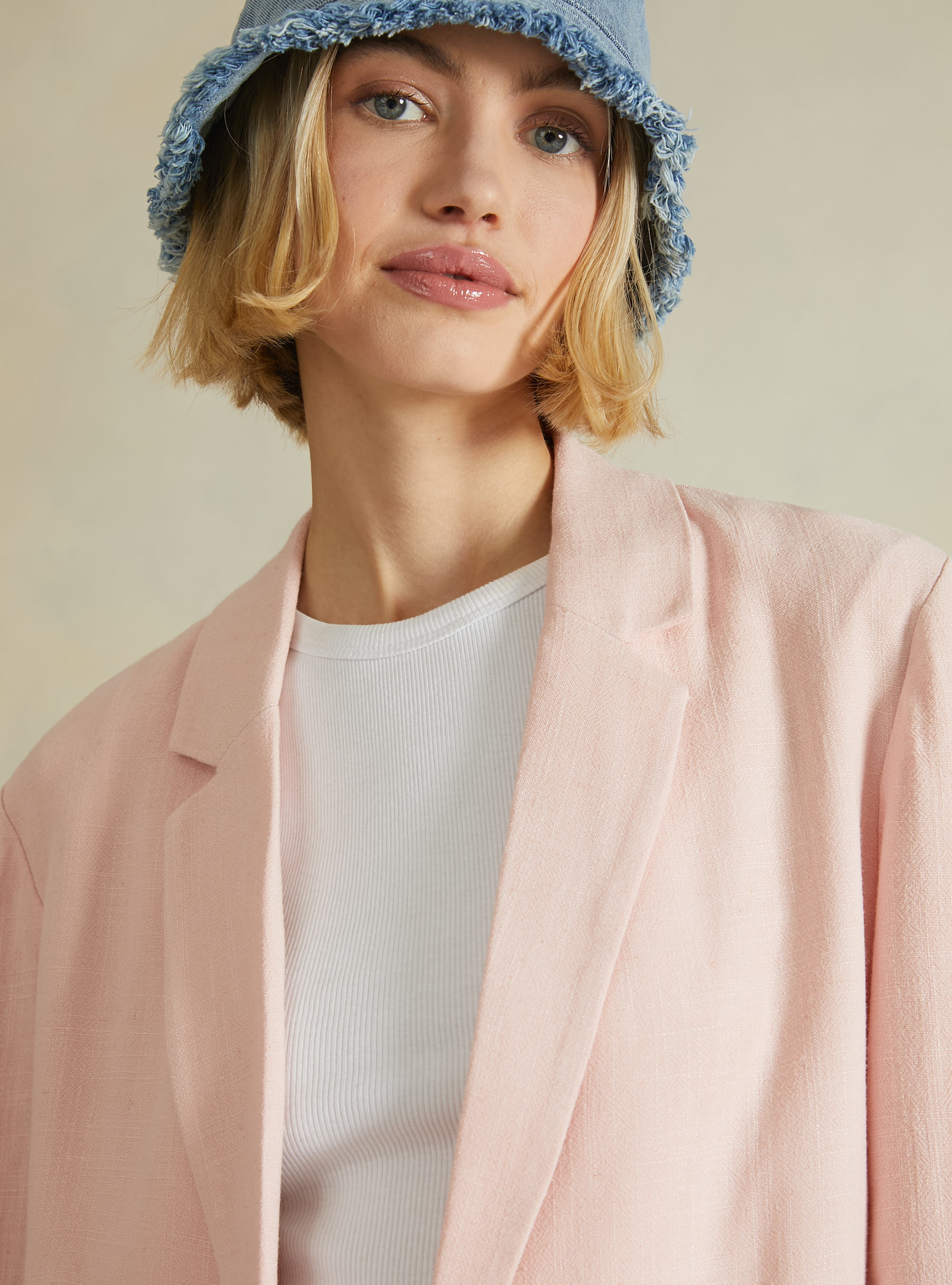 Americana cruzada en mezcla de lino, PK1 PINK DARK