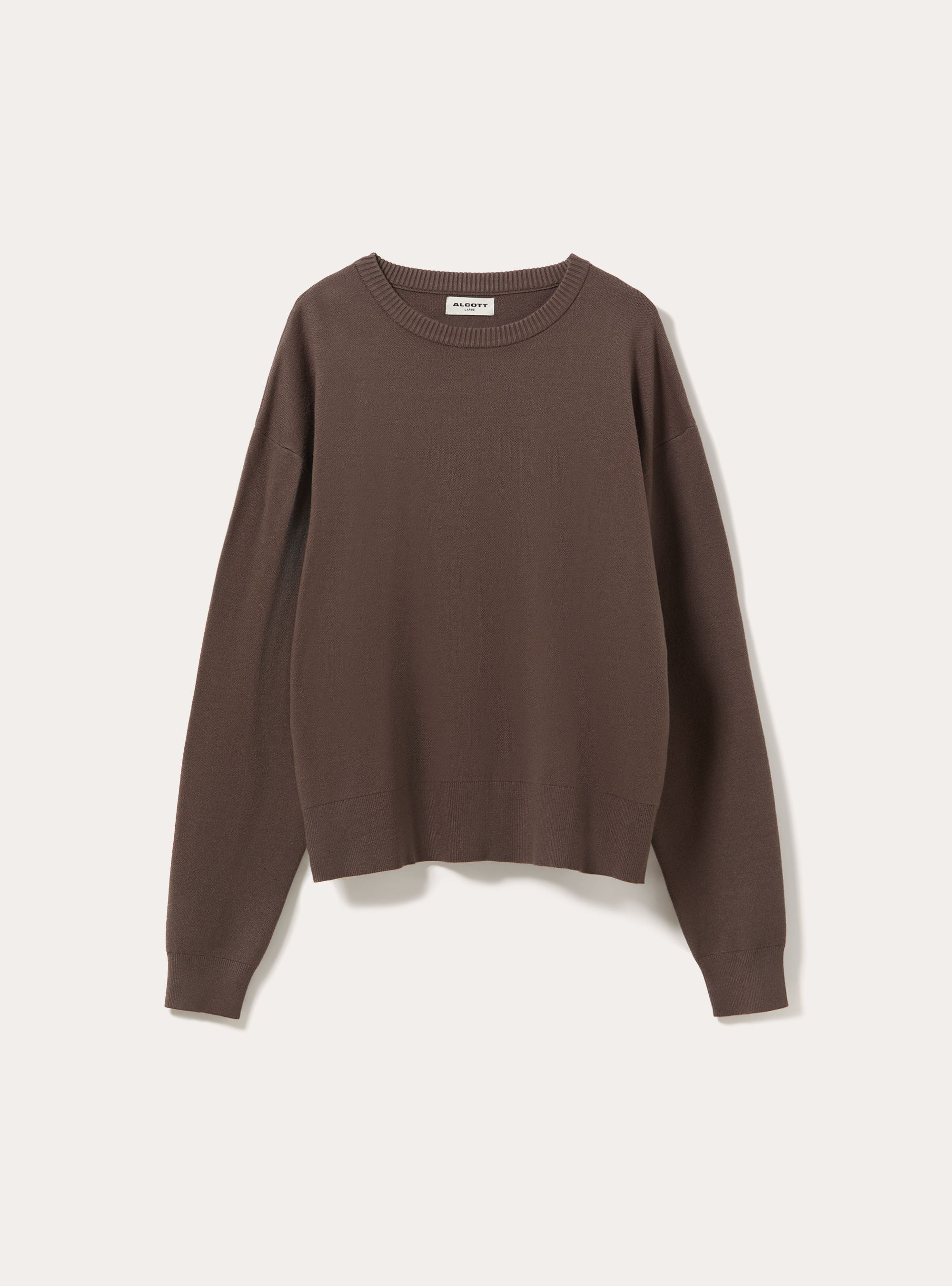 Pull col rond en maille rase avec larges bords cotes, BR2 BROWN MEDIUM