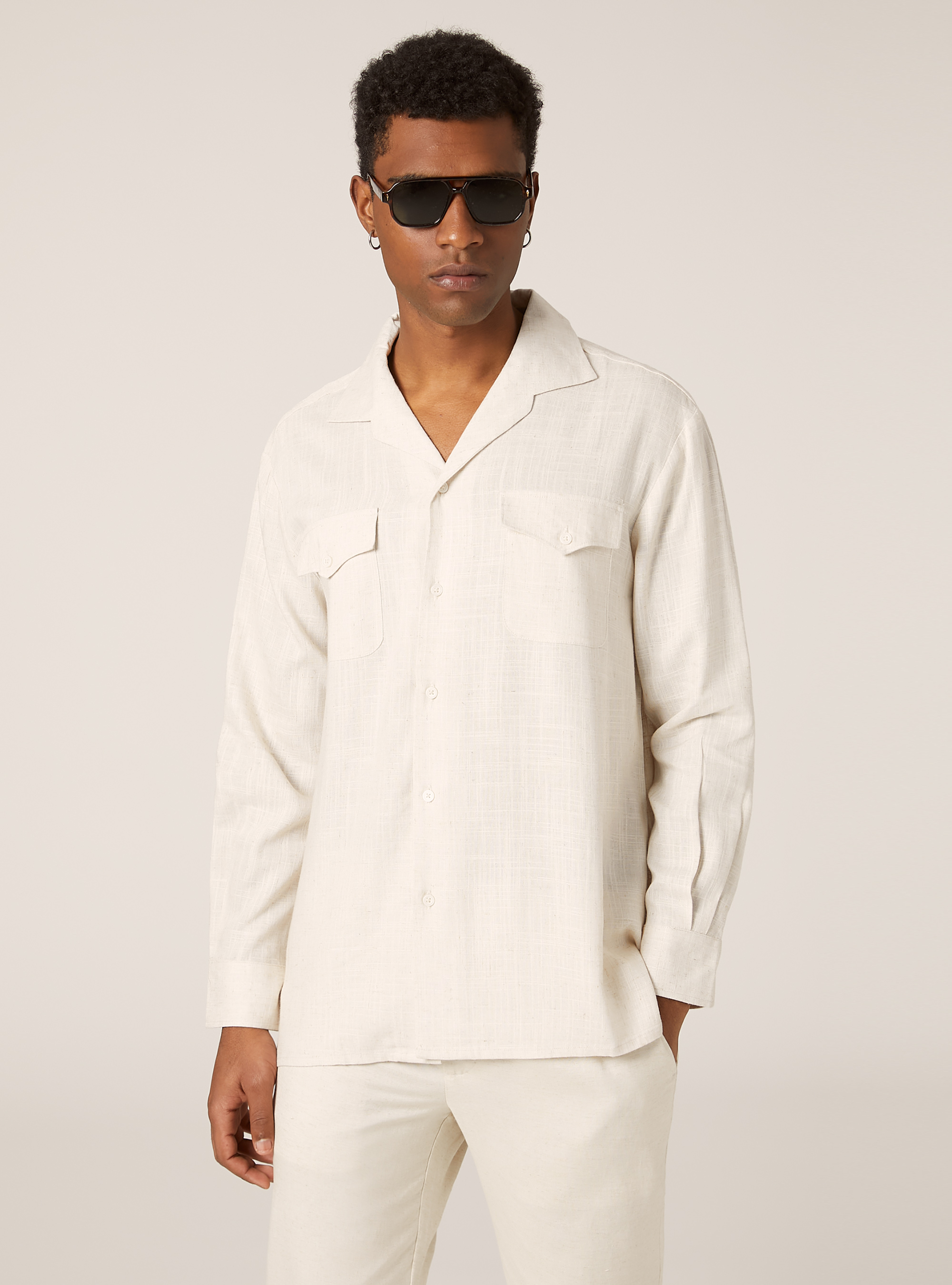 Linen-blend shirt with pockets, MBG3 BEIGE MEL LIGHT