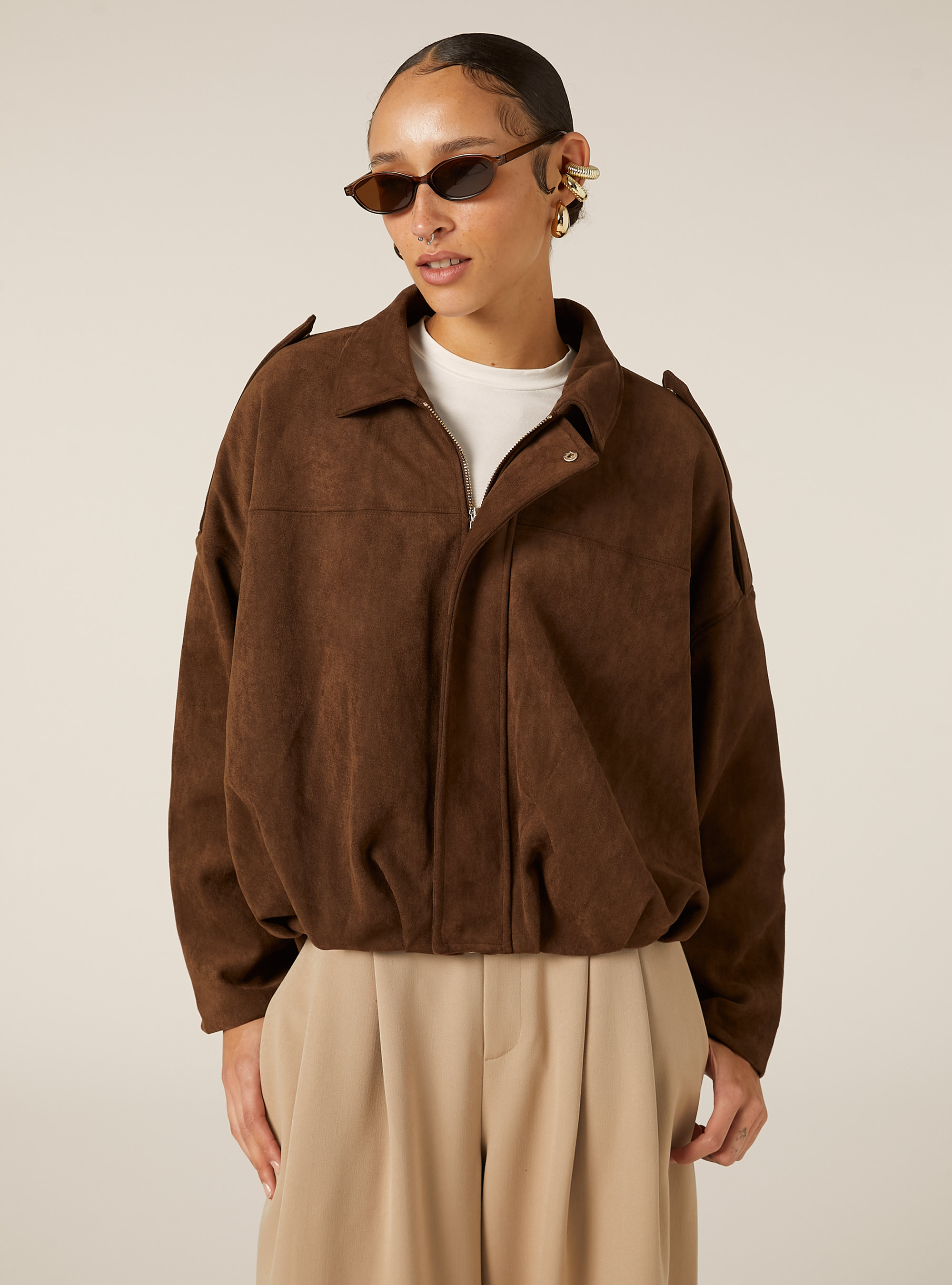 Giubbotto bomber effetto camoscio, BR2 BROWN MEDIUM